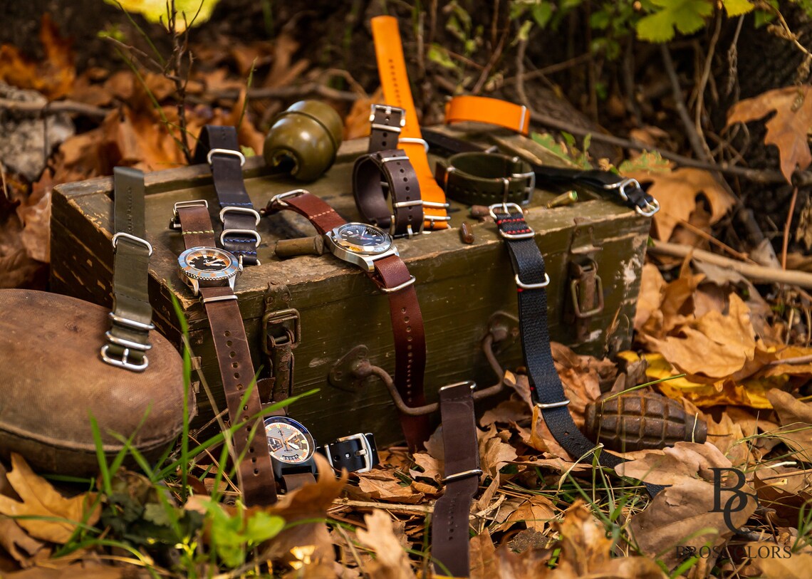 Orange Color Army Leather Watch Strap