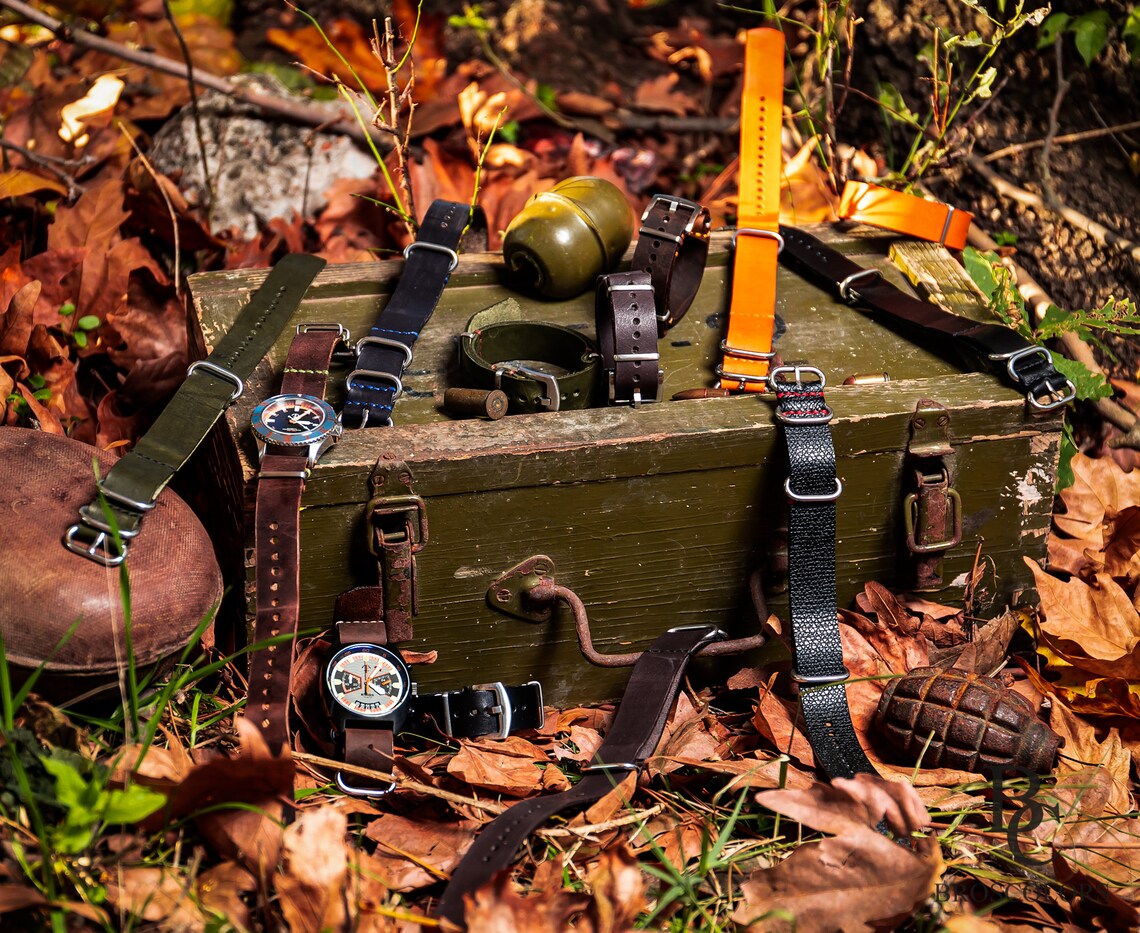 Brown Crazy Horse Leather Military Watch Strap