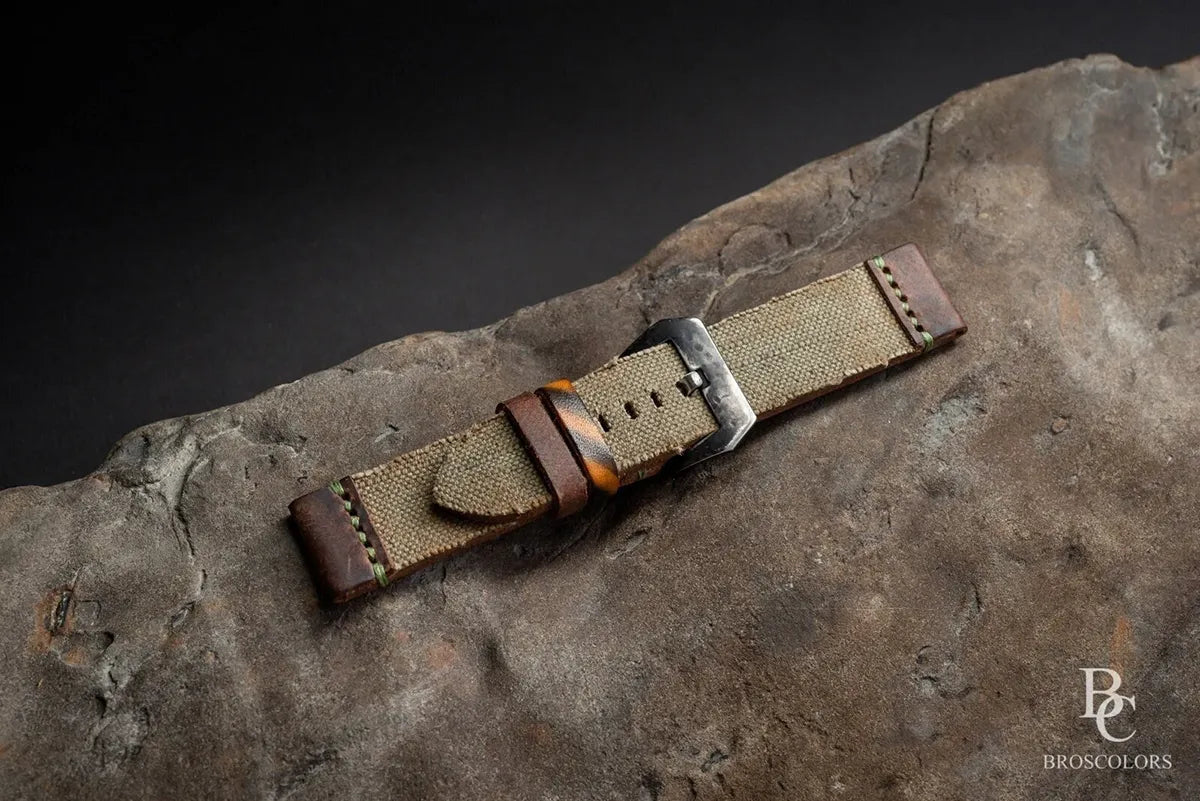 Army Green Canvas/Leather Strap - Military Color