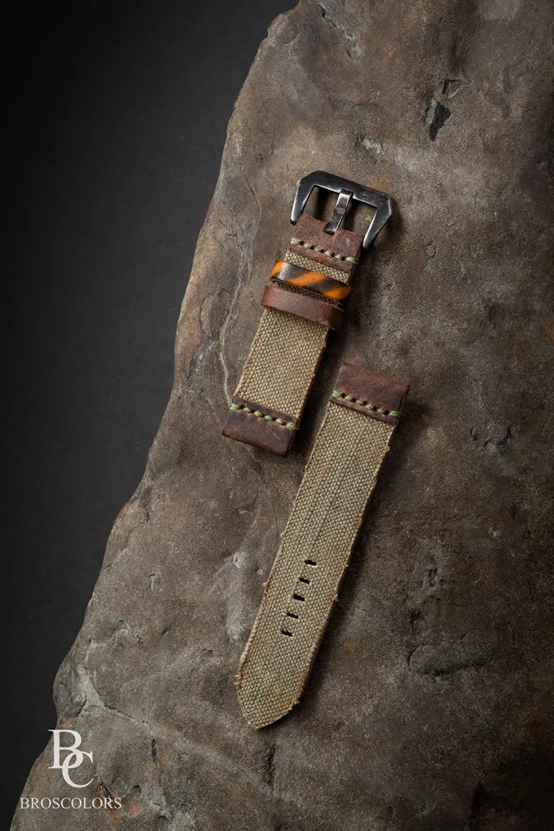 Army Green Canvas/Leather Strap - Military Color