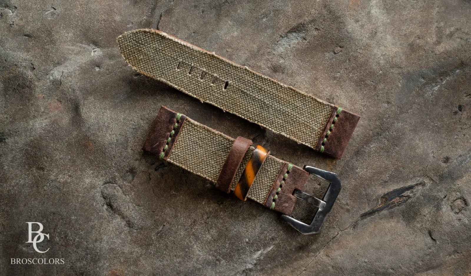 Army Green Canvas/Leather Strap - Military Color