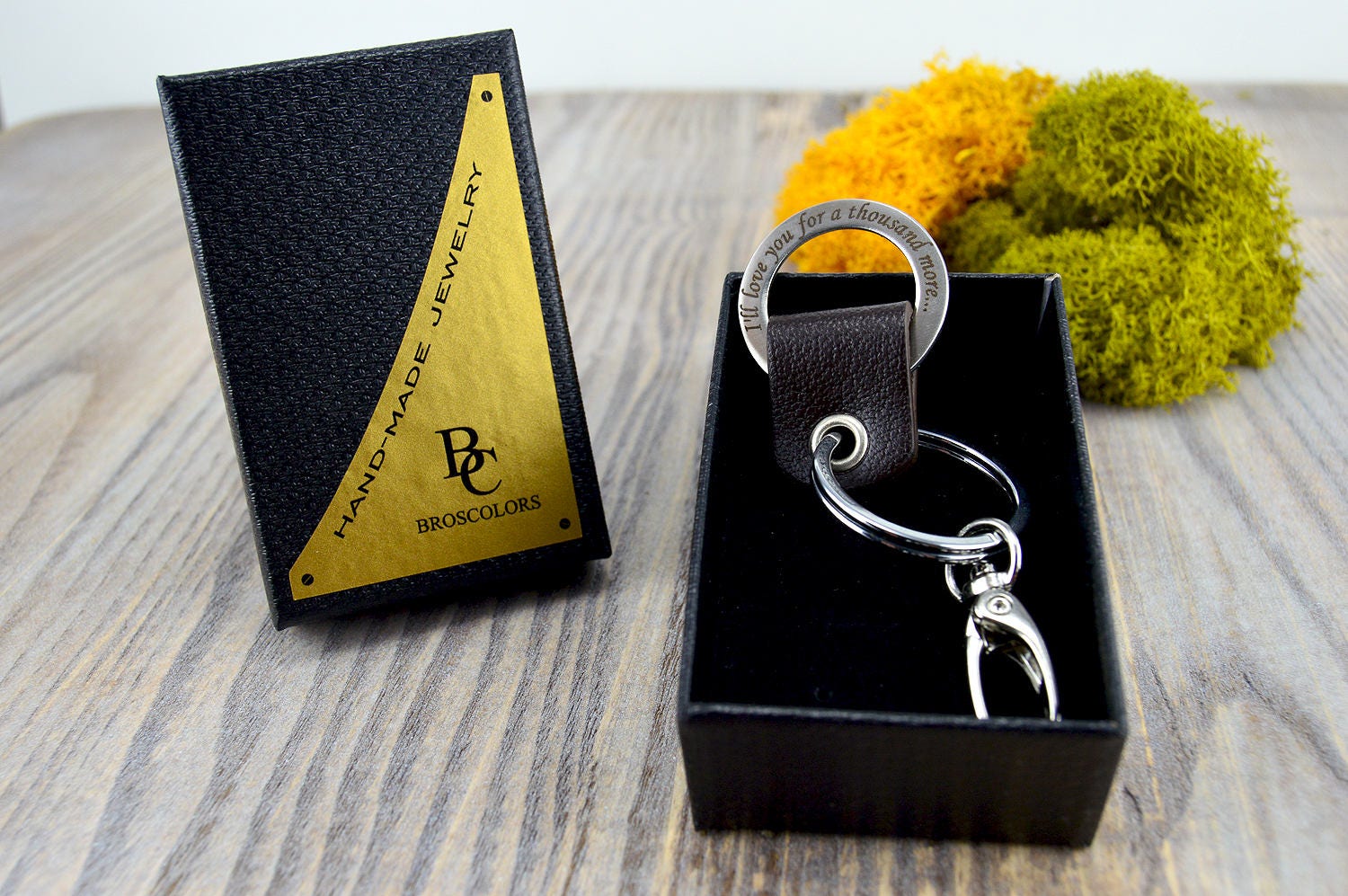 Men's Personalized Black Leather Keyring