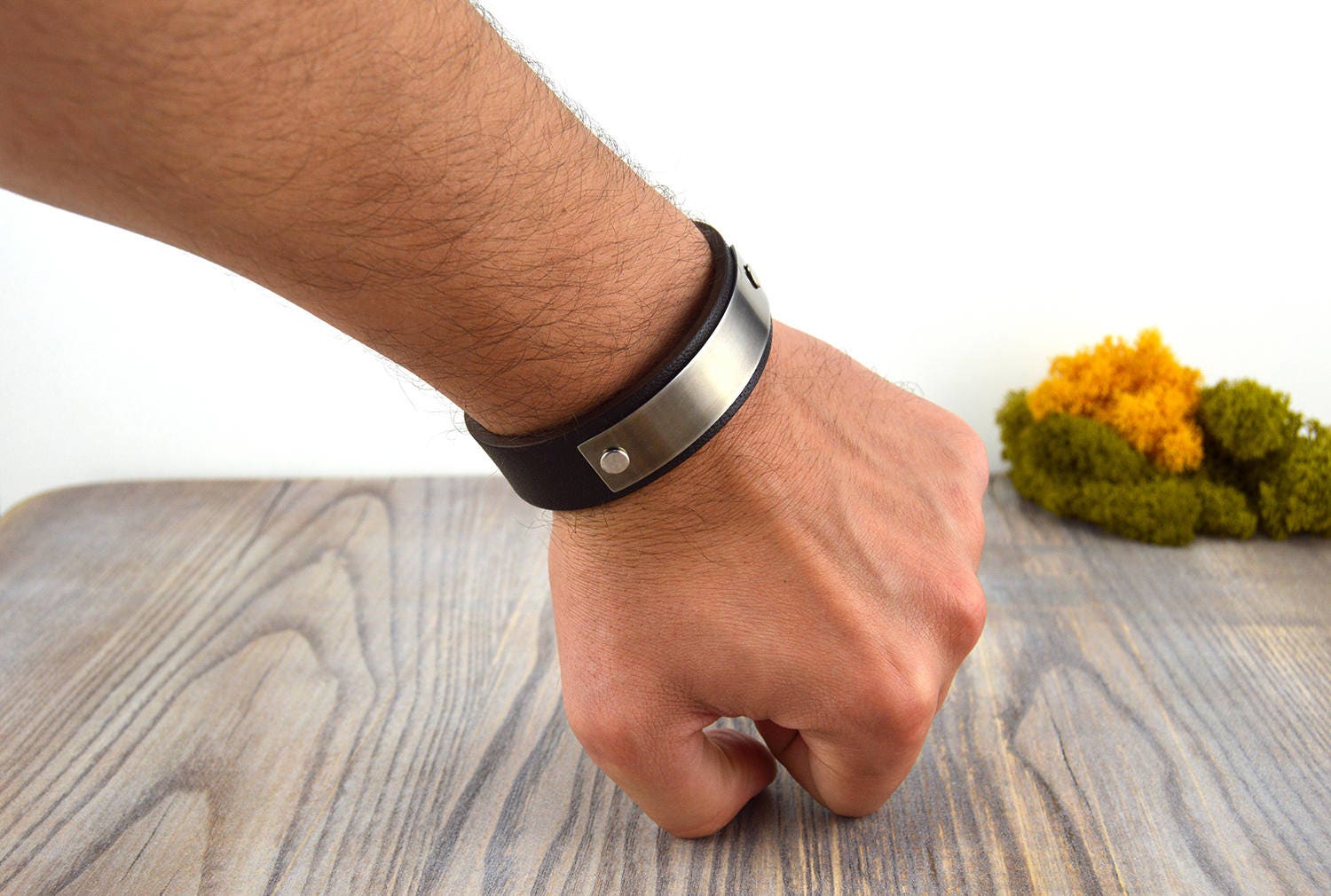 Leather & Steel bracelet, Best Men's bracelet, Leather Cuff, Men's leather jewelry, Style Men's bracelet, Black and Brown Men Cuff, SALE