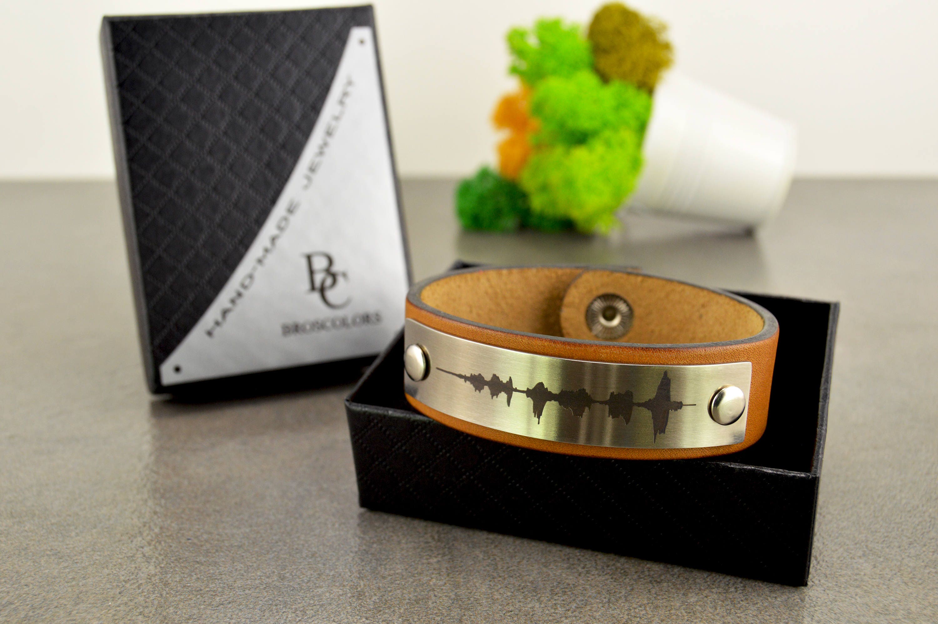 Sound Wave Bracelet, Personalized Gift for Him, Men's Custom Leather Bracelet, Husband Custom Gift, Bracelet for Him, Engraved Men Bracelet