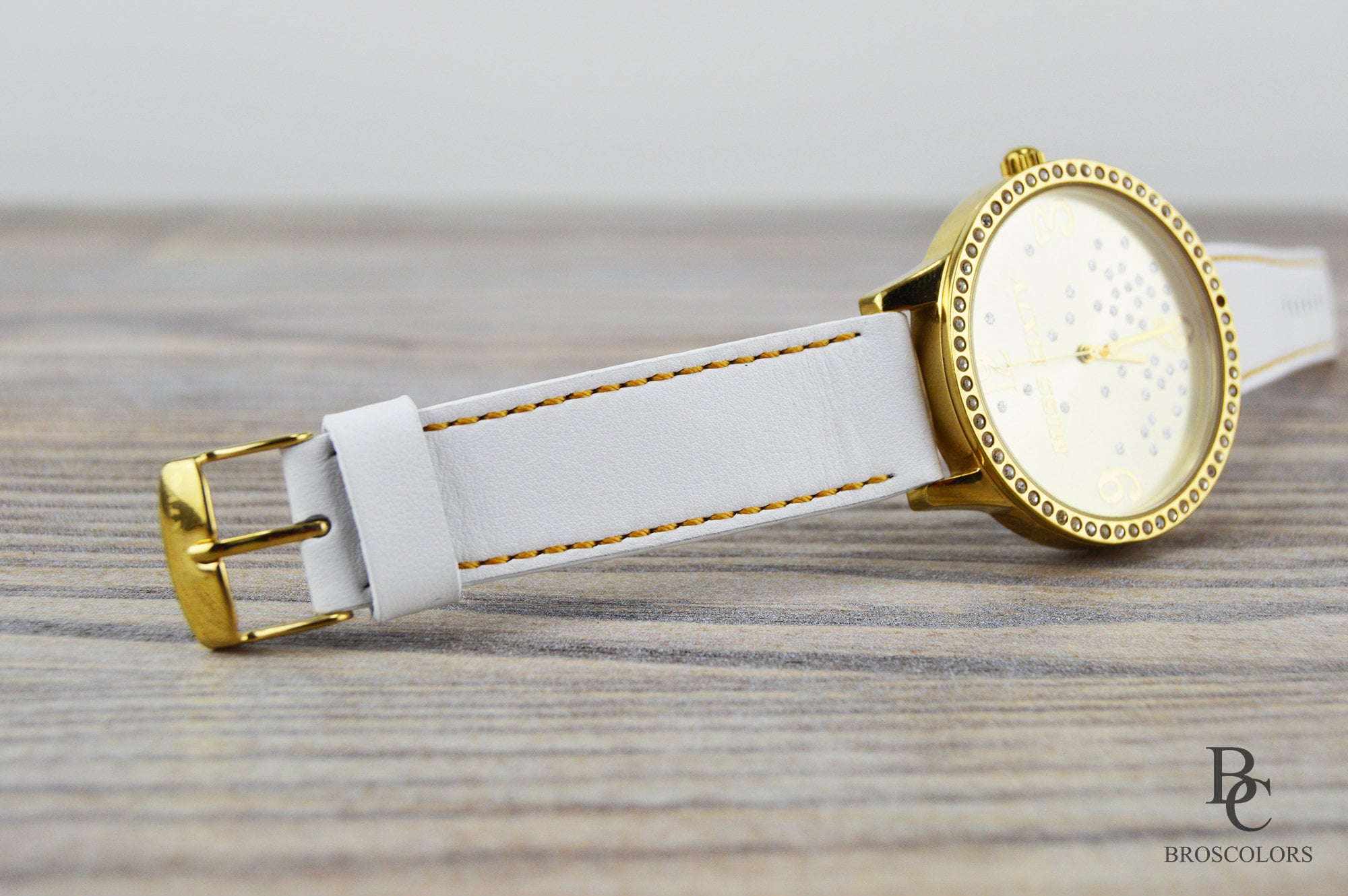 White Leather Watch Strap with Yellow Stitching - Elegant Light
