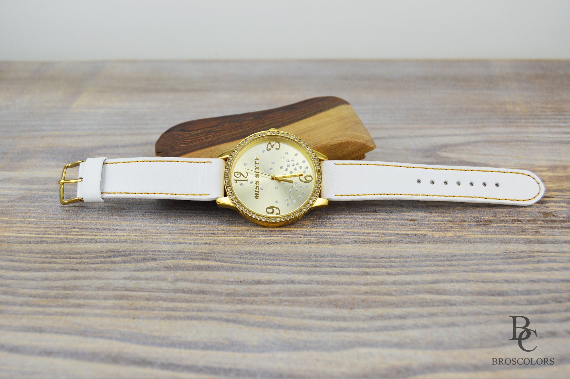 White Leather Watch Strap with Yellow Stitching - Elegant Light