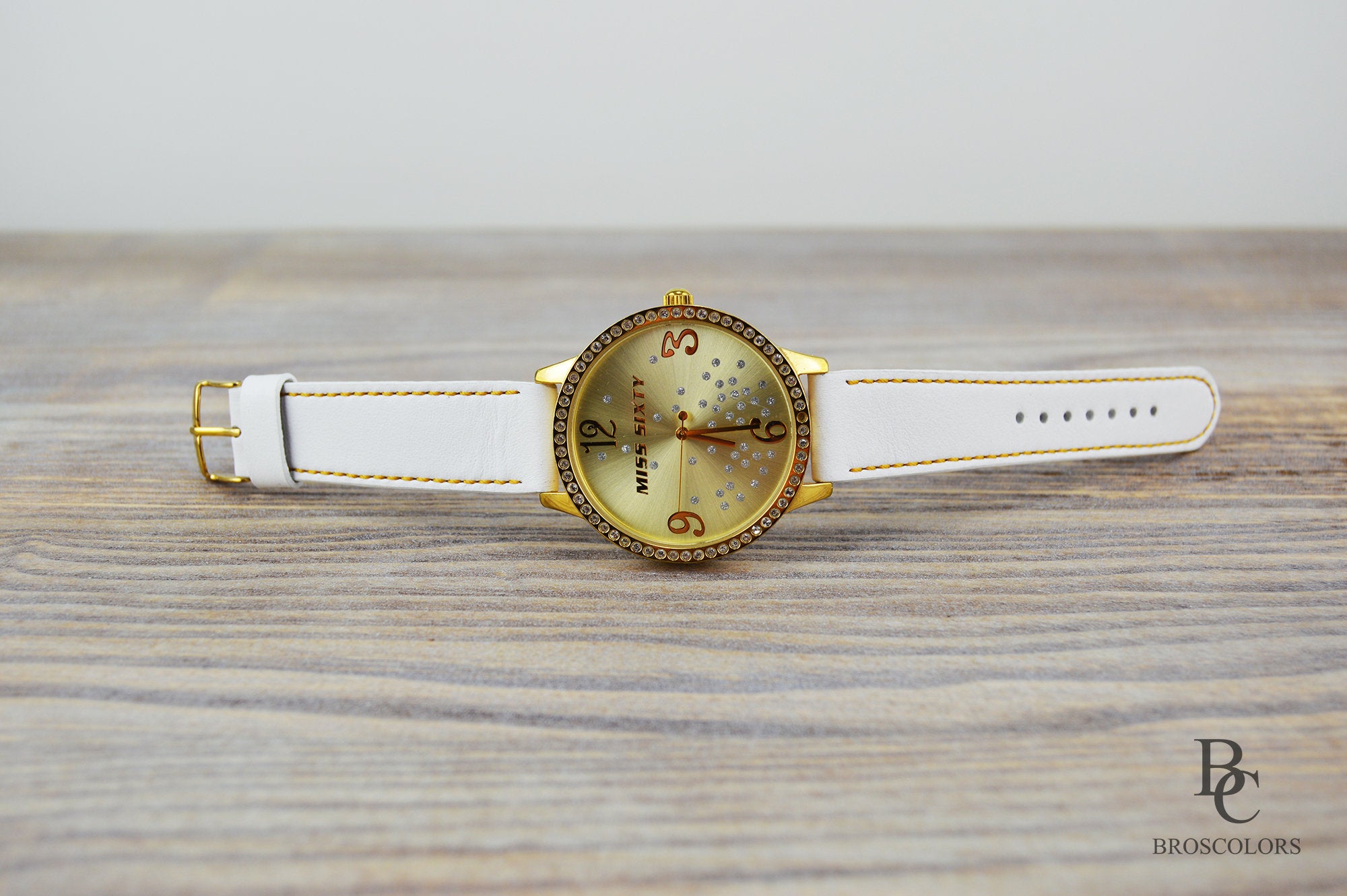 White Leather Watch Strap with Yellow Stitching - Elegant Light