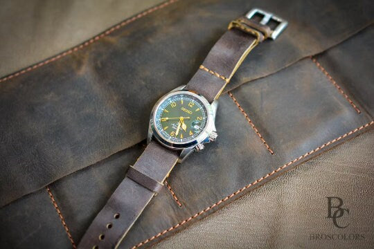 Long Leather Military Watch Strap - BROWN COLOR