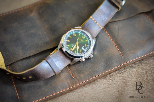 Long Leather Military Watch Strap - BROWN COLOR
