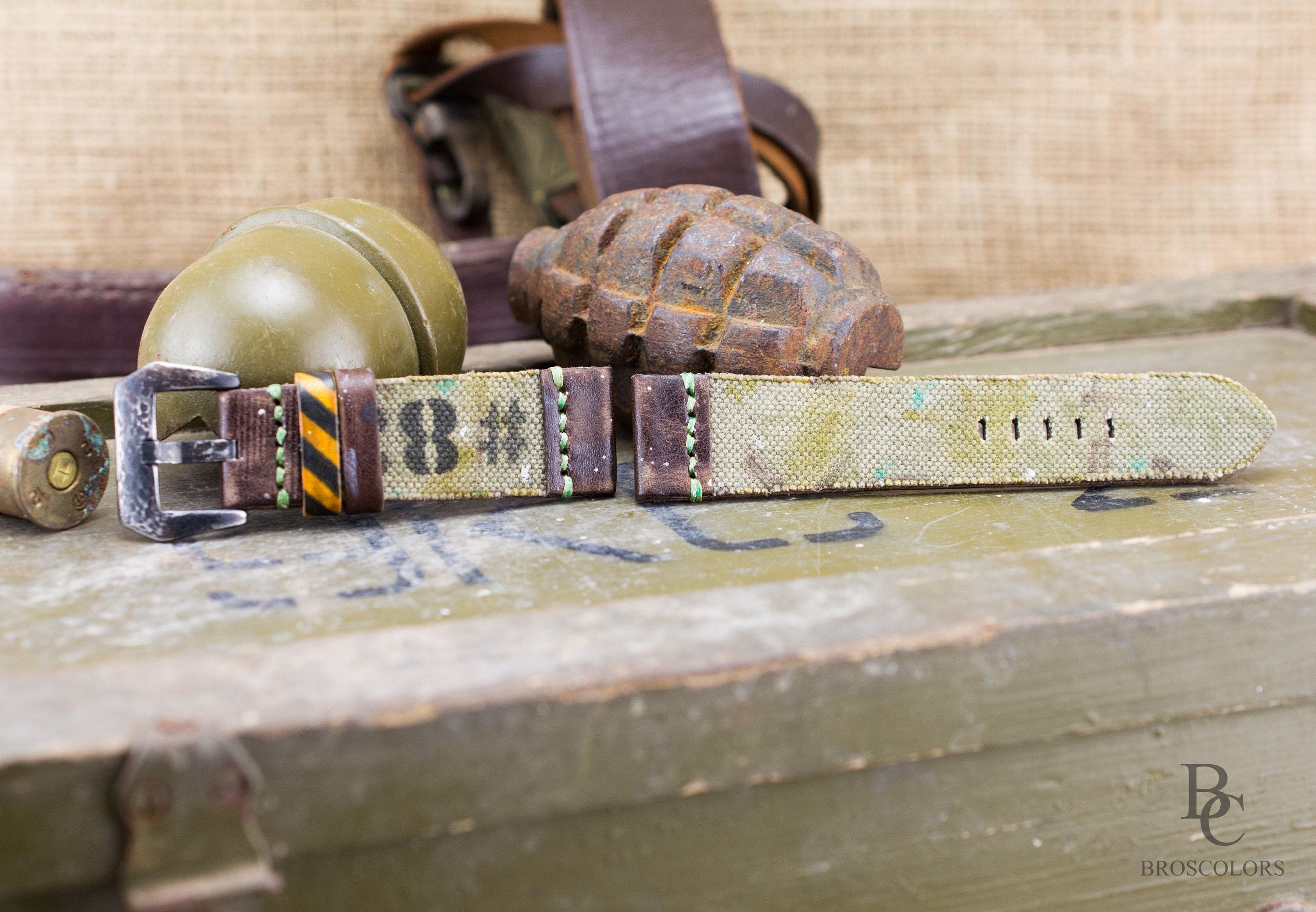 Army Green Canvas Leather Strap