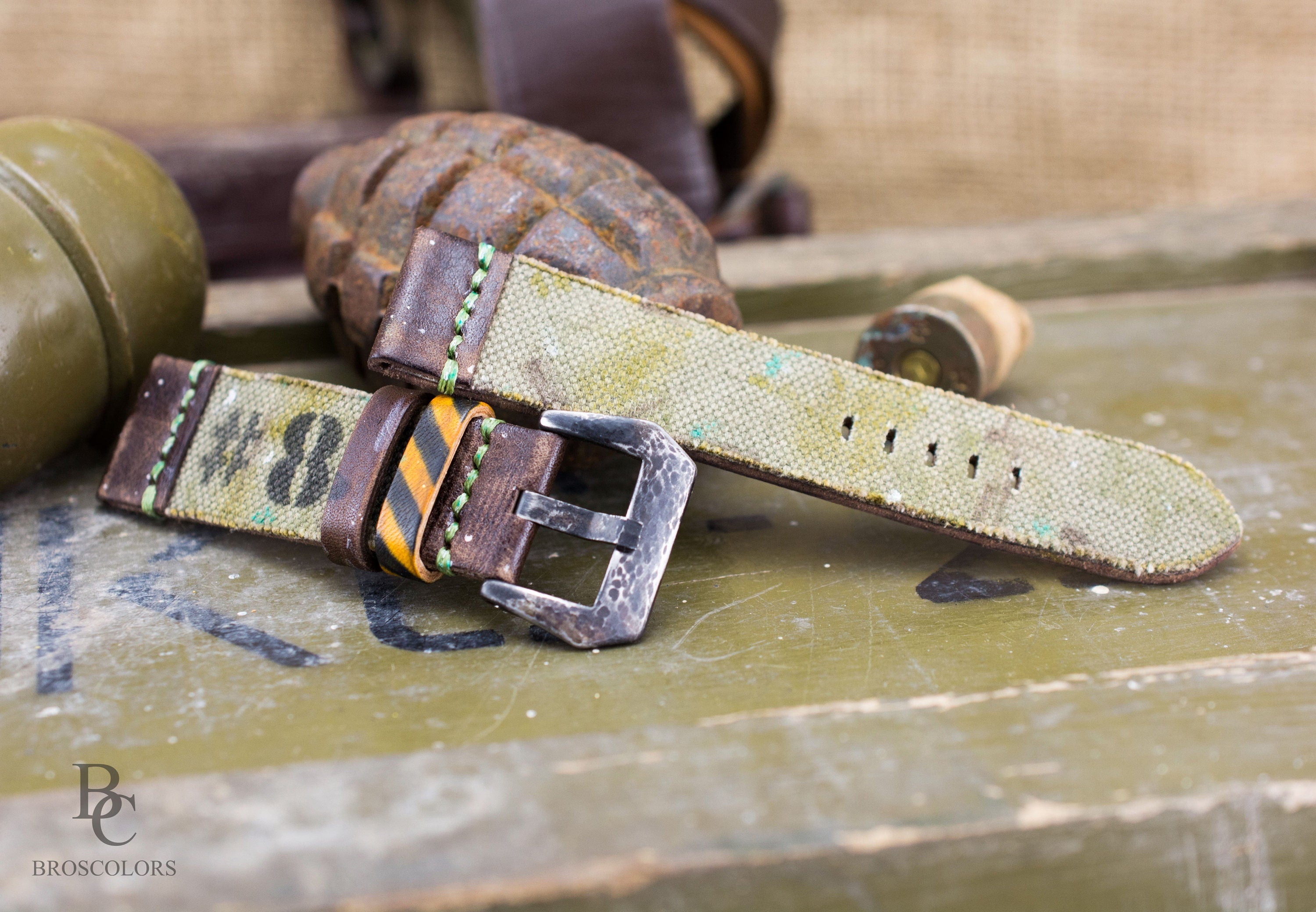 Army Green Canvas Leather Strap