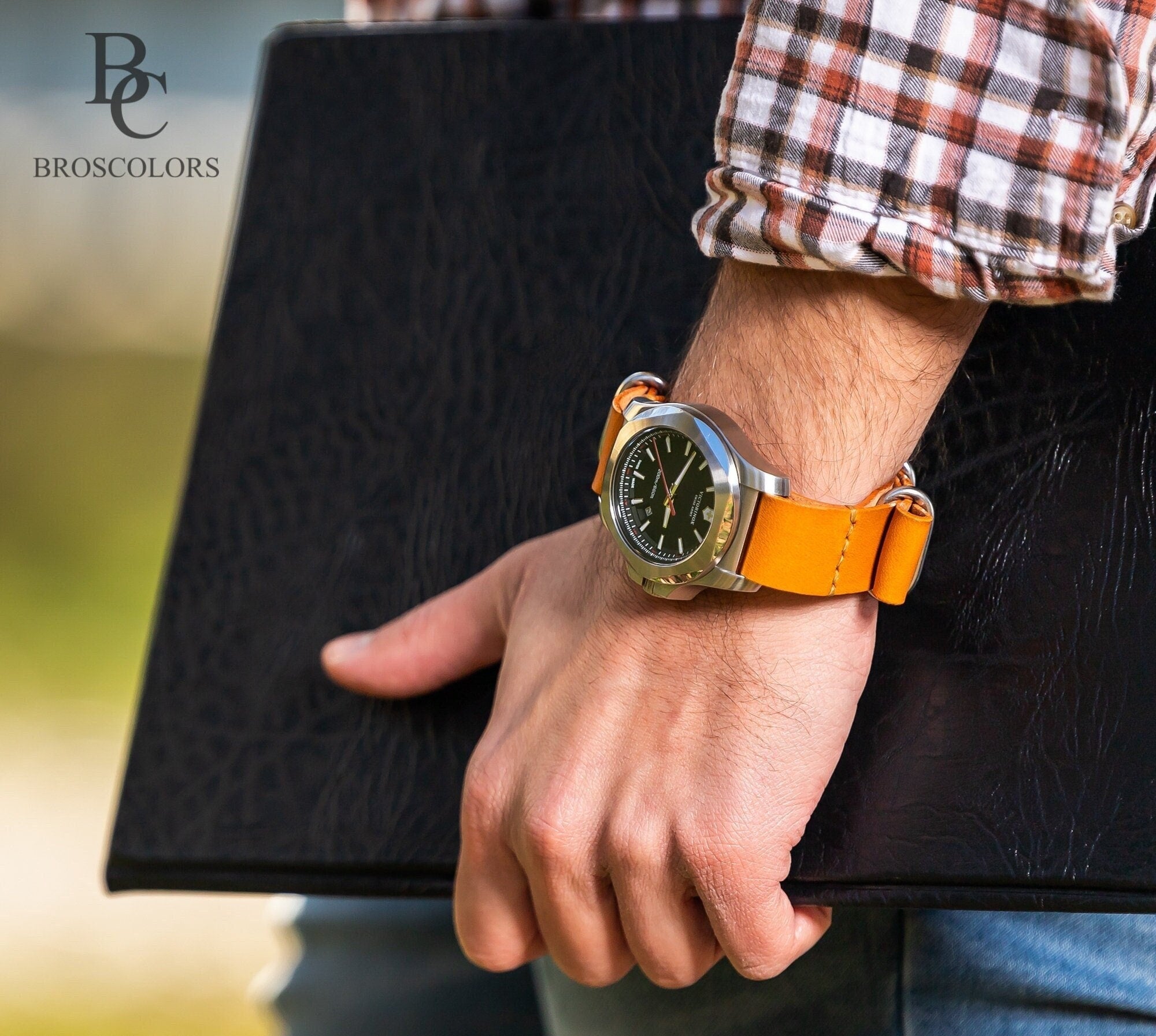 Orange Color Army Leather Watch Strap