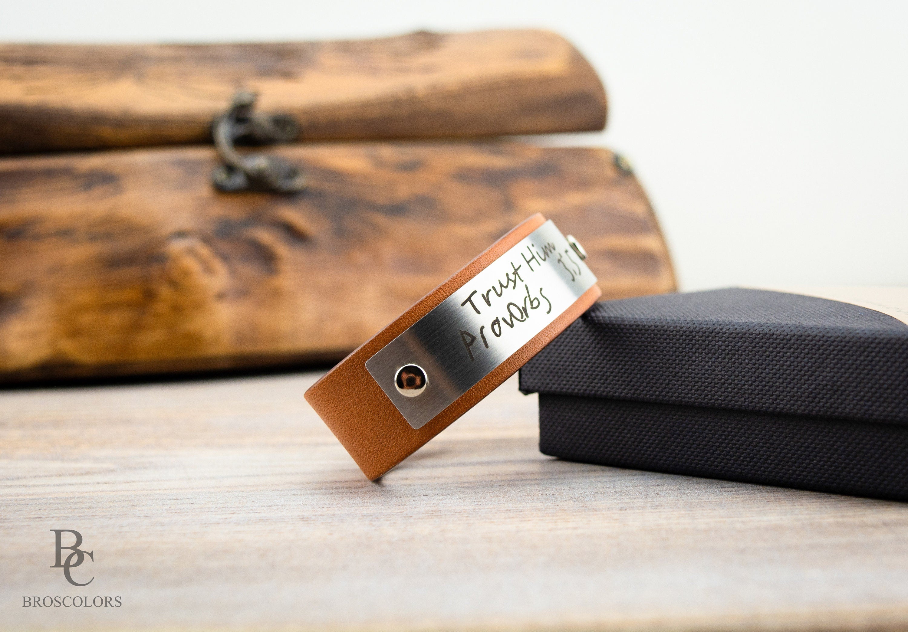 Leather and Steel Bracelet - Actual Handwriting