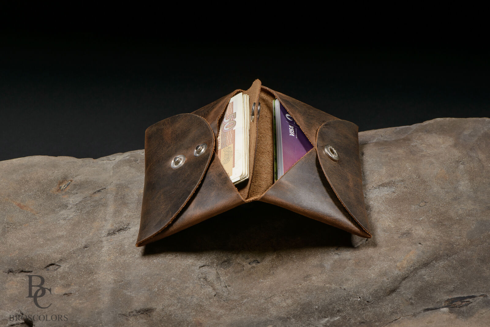 Minimalist Origami Wallet, Customized Brown Crazy Horse Leather Wallet
