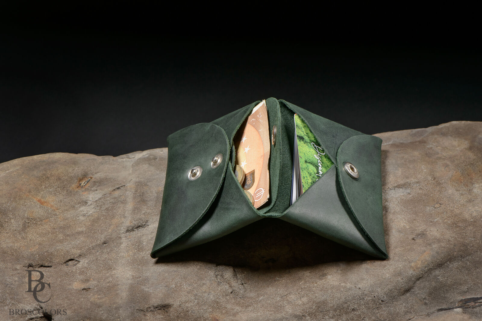 Minimalist Origami Wallet, Customized Oil Green Crazy Horse Leather Wallet