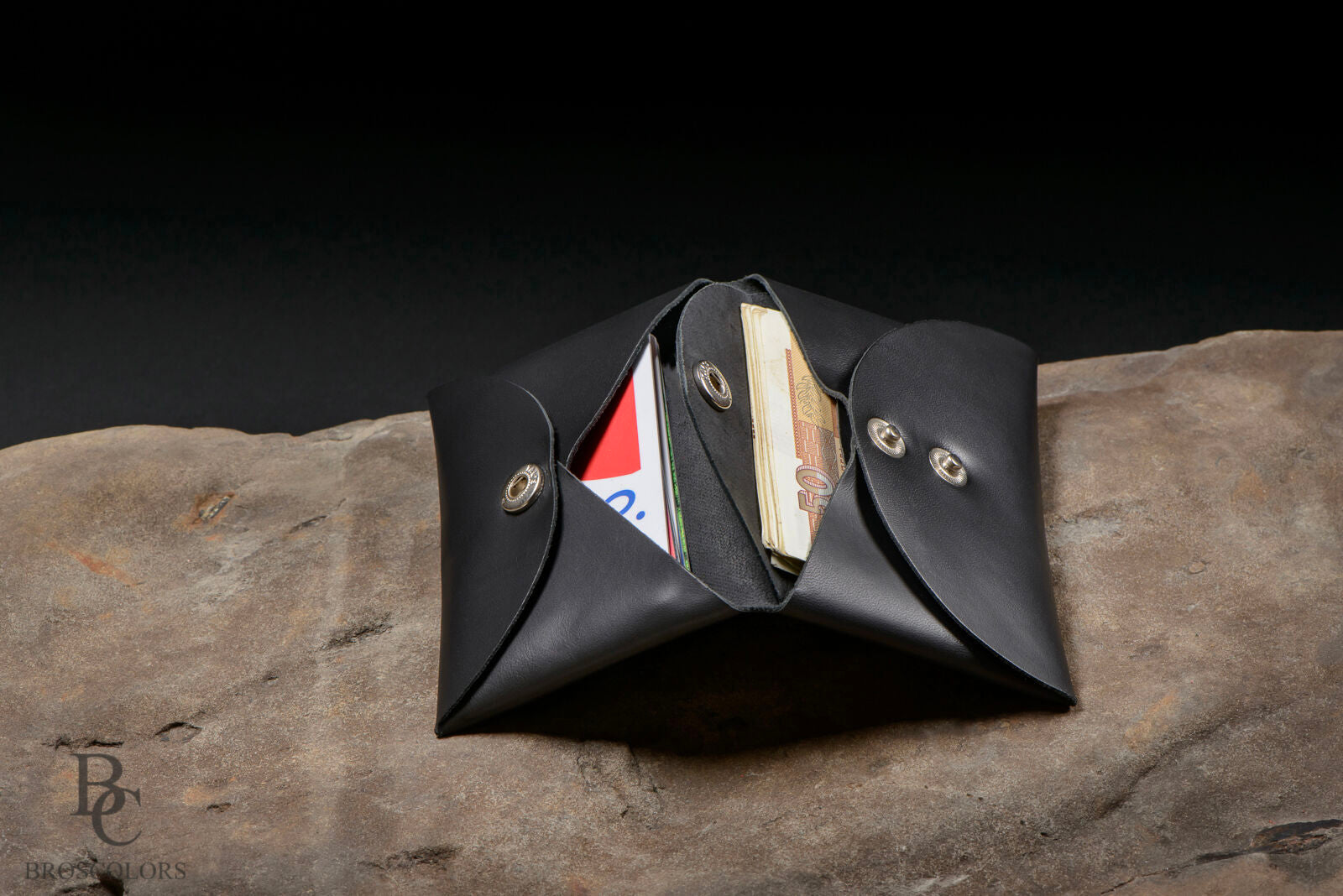 Minimalist Origami Wallet, Customized Black Leather Wallet