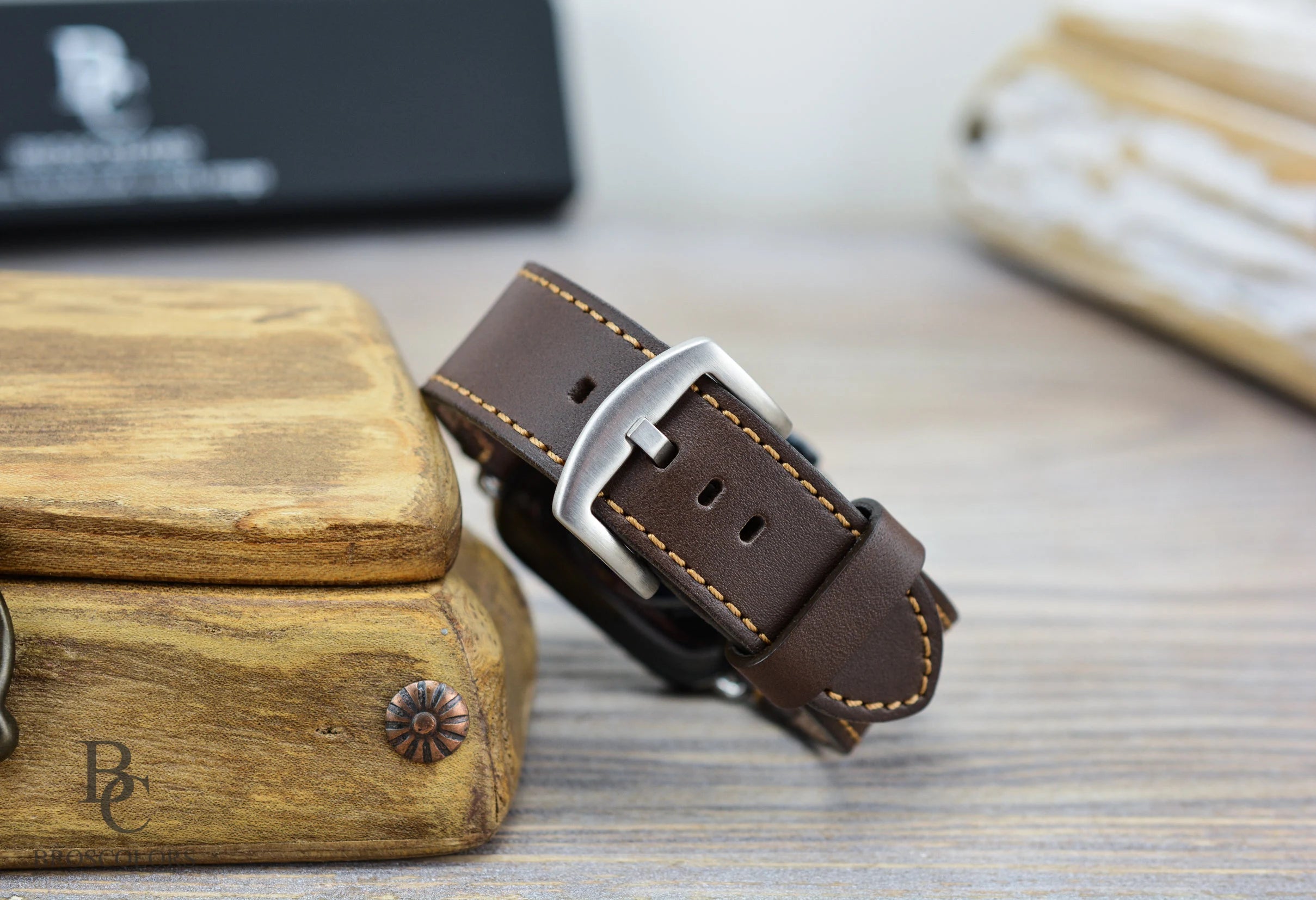 Apple Brown Leather Watch Strap Yellow Stitching - Advanced User