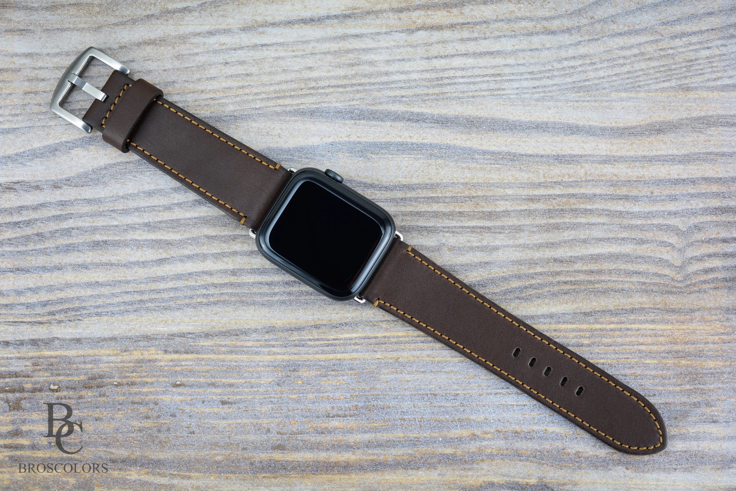 Apple Brown Leather Watch Strap Yellow Stitching - Advanced User