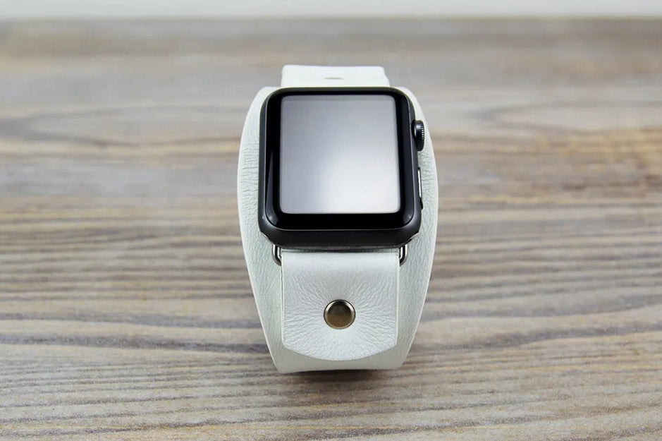 White Leather Apple Watch Cuff Band