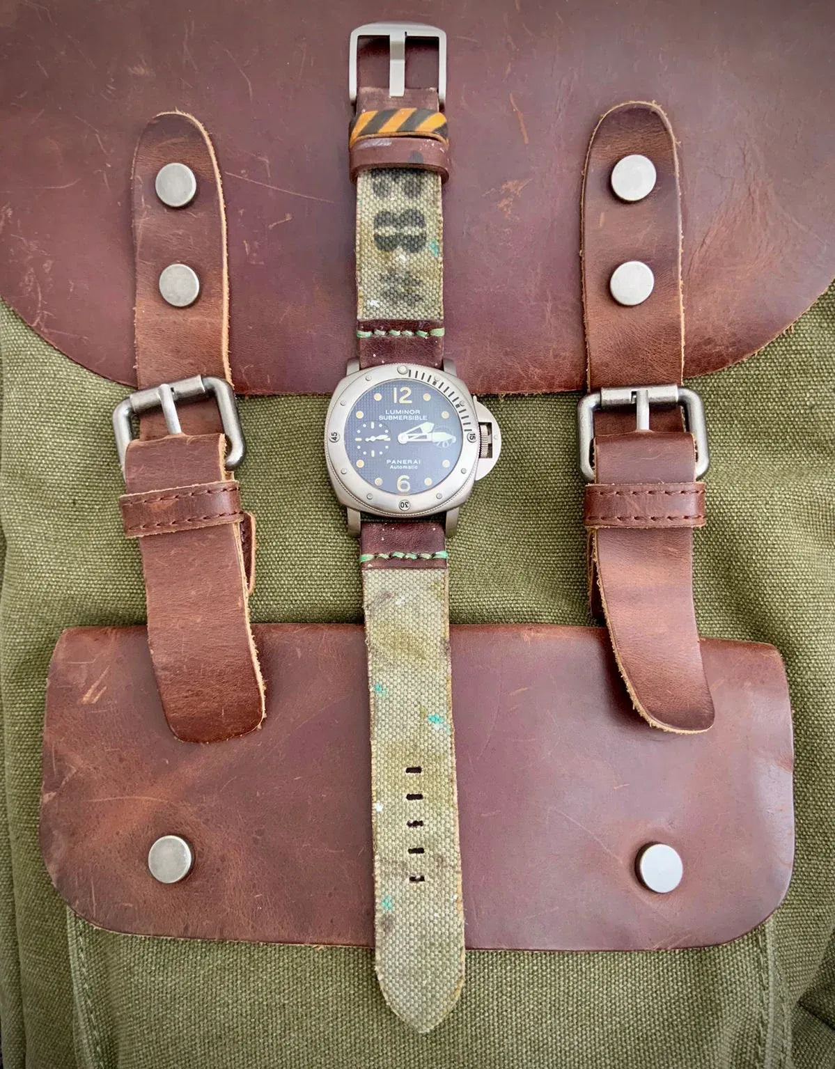 Army Green Canvas Leather Strap - 20-26MM