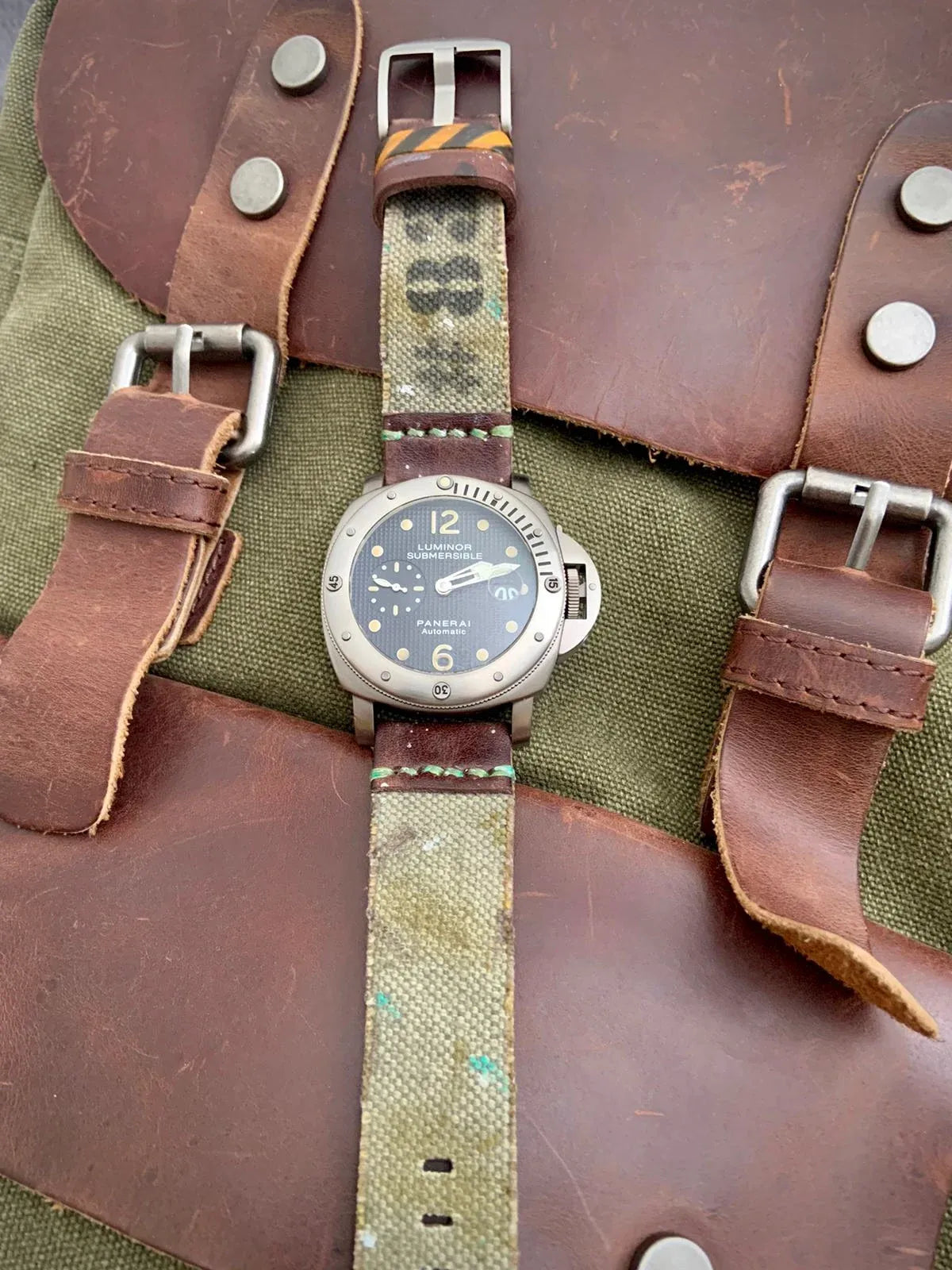 Army Green Canvas Leather Strap - 20-26MM