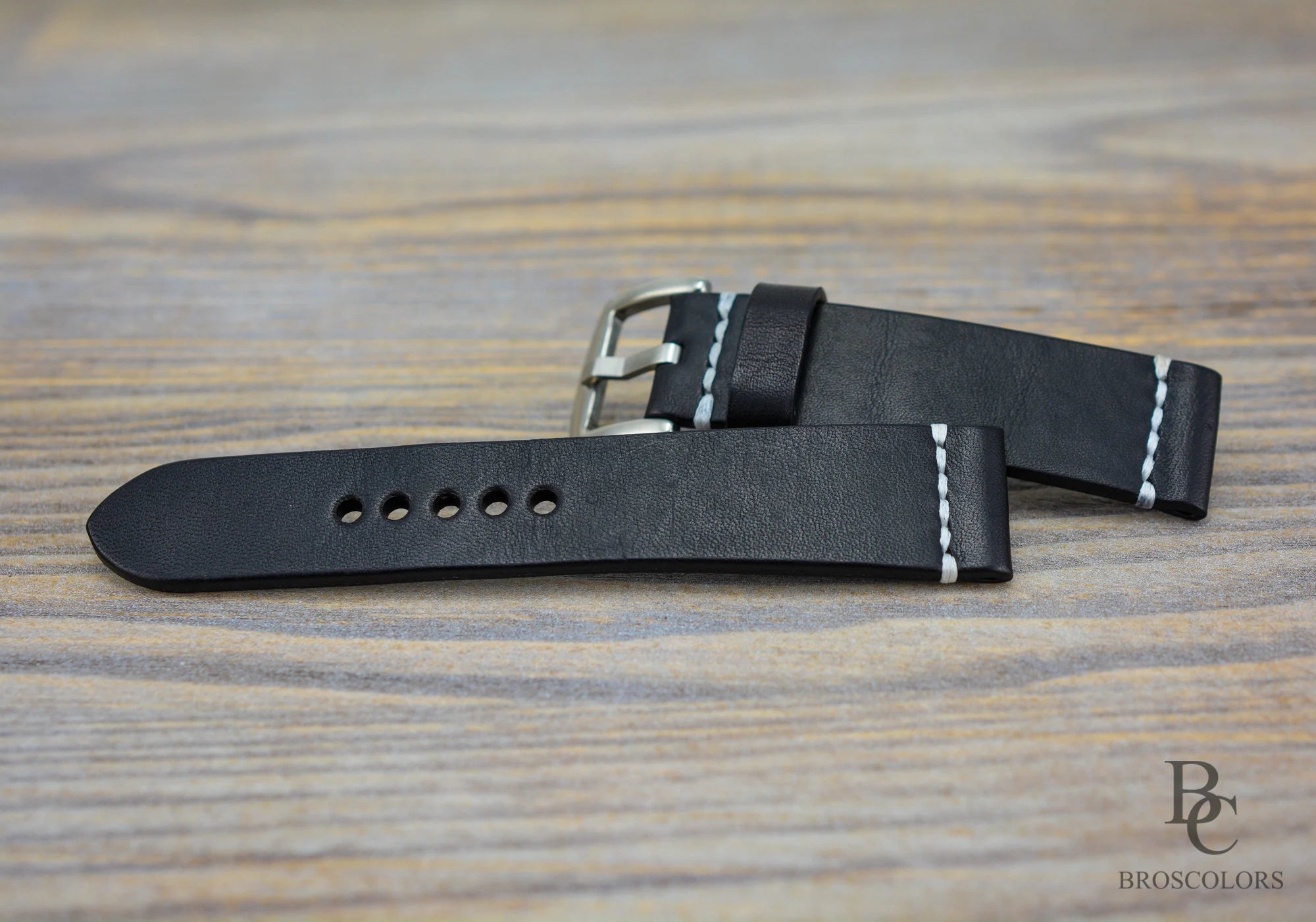 Black Leather Watch Strap with Gray Stitching - Undercover Style