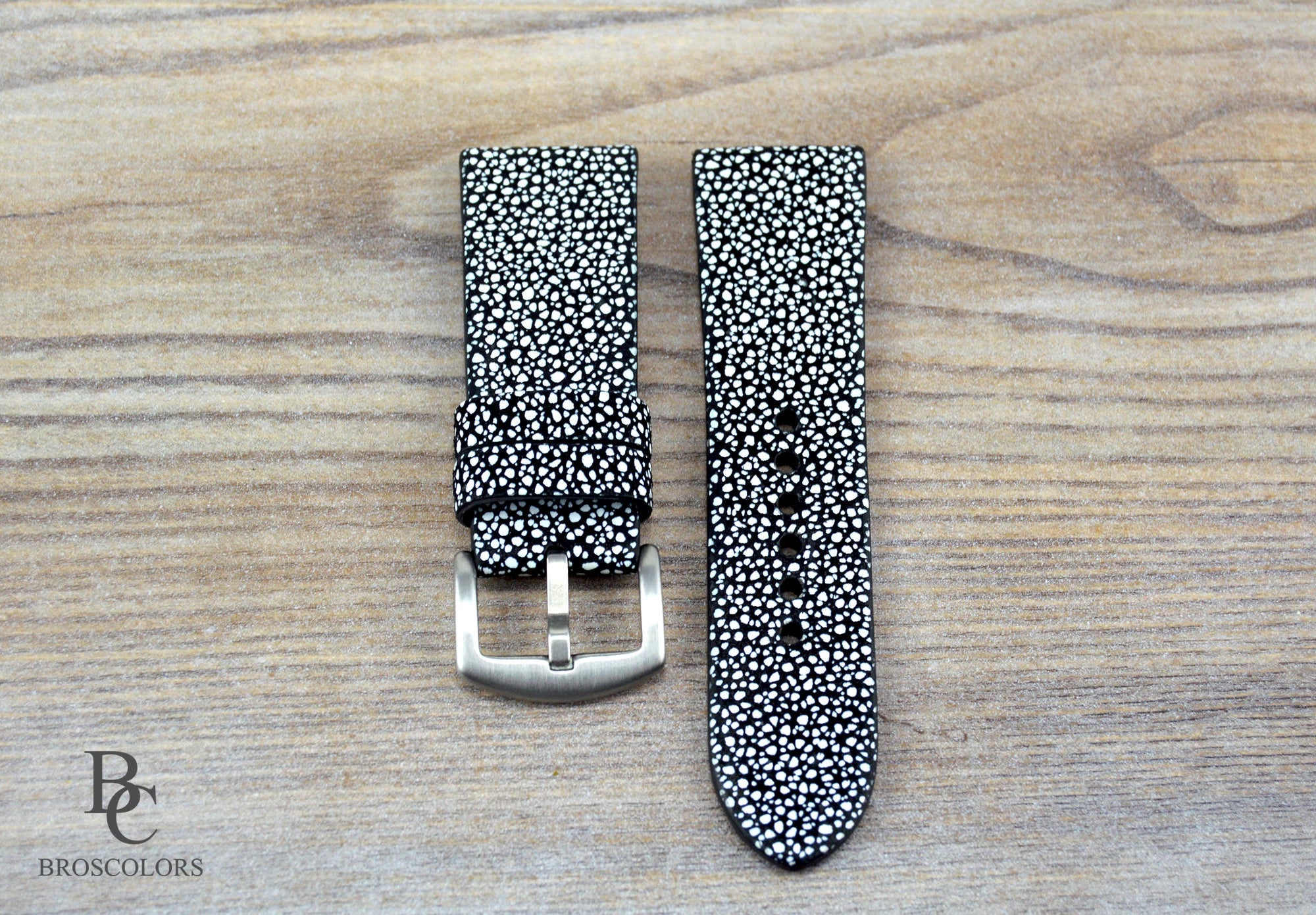 Black and White Leather Watch Strap - 101 Dots