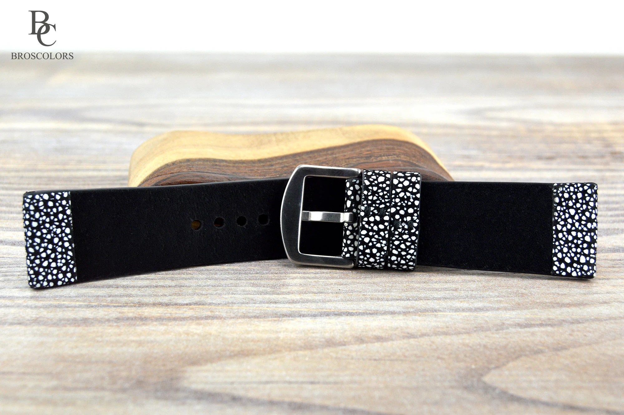 Black and White Leather Watch Strap - 101 Dots