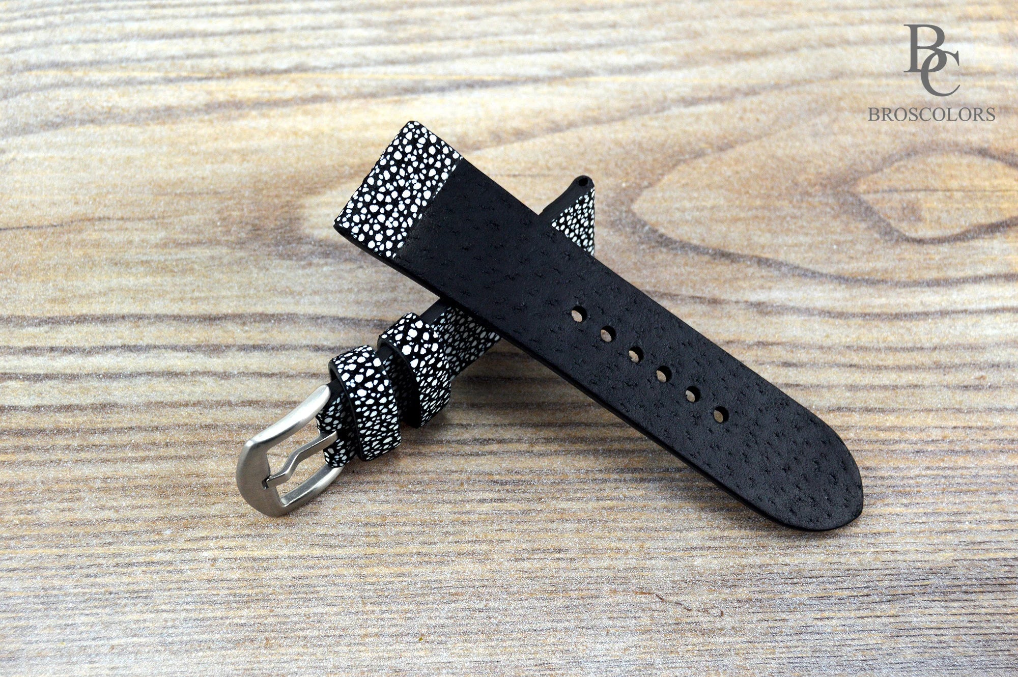 Black and White Leather Watch Strap - 101 Dots