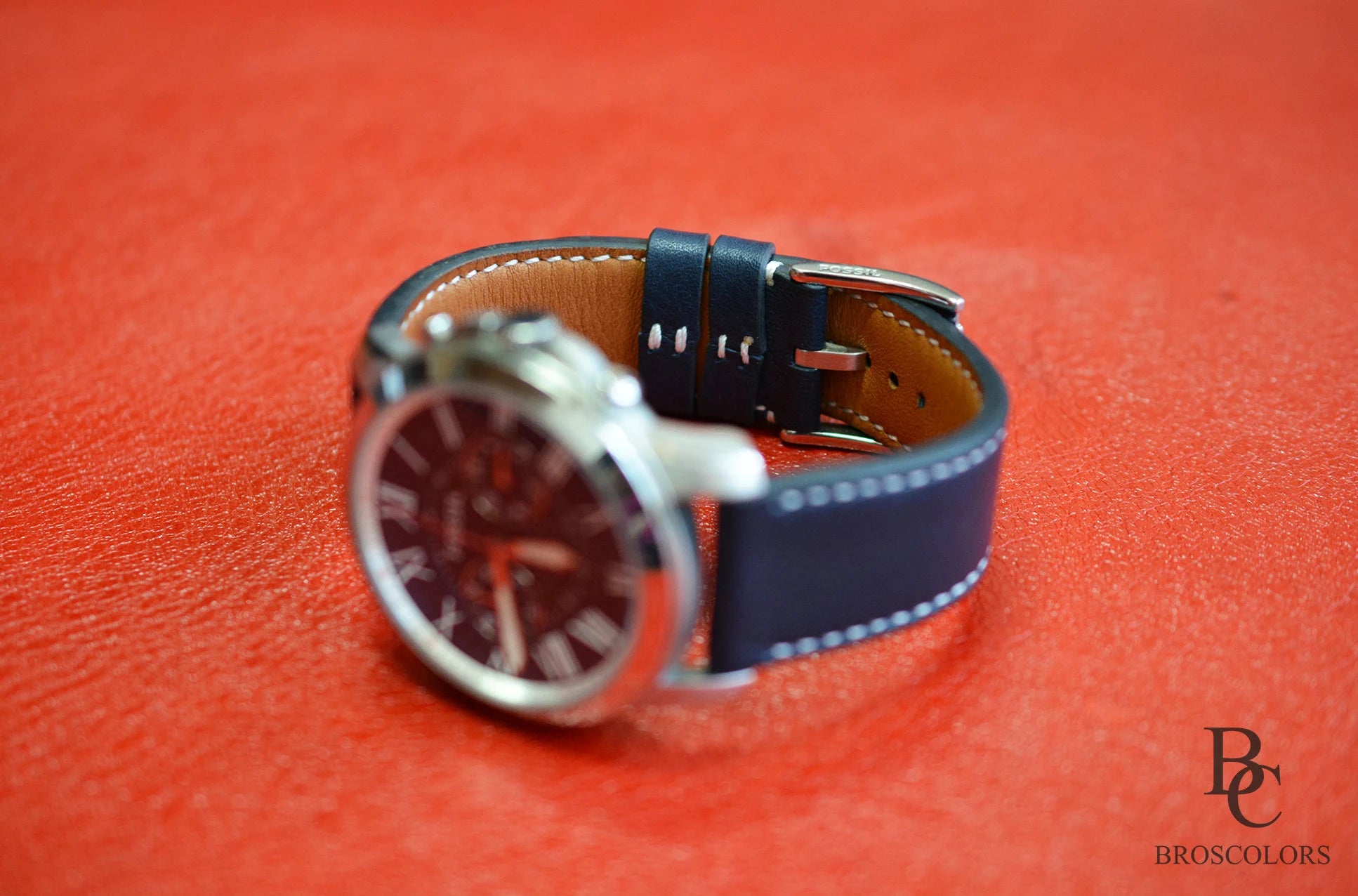 Blue Leather Watch Strap with White Stitching - Blue Suit White Stitch