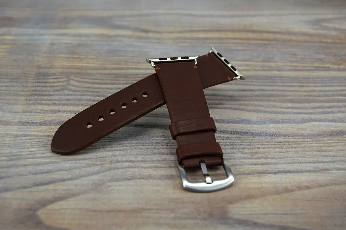 Brown Leather Apple Watch Strap All Series "Single Stitch"