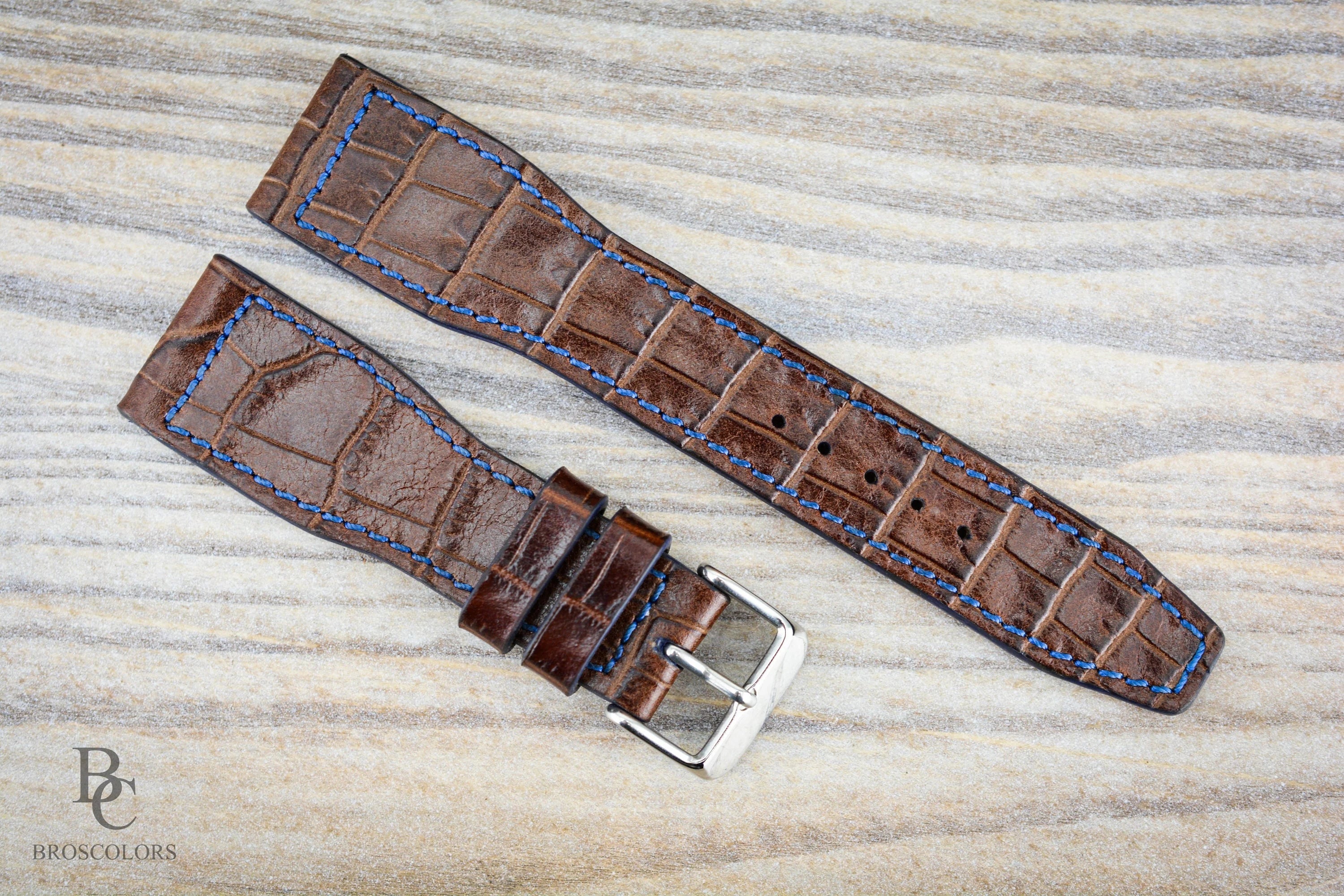 Brown Leather Crocodile Embossed Pilot Strap - Sporty Pilot