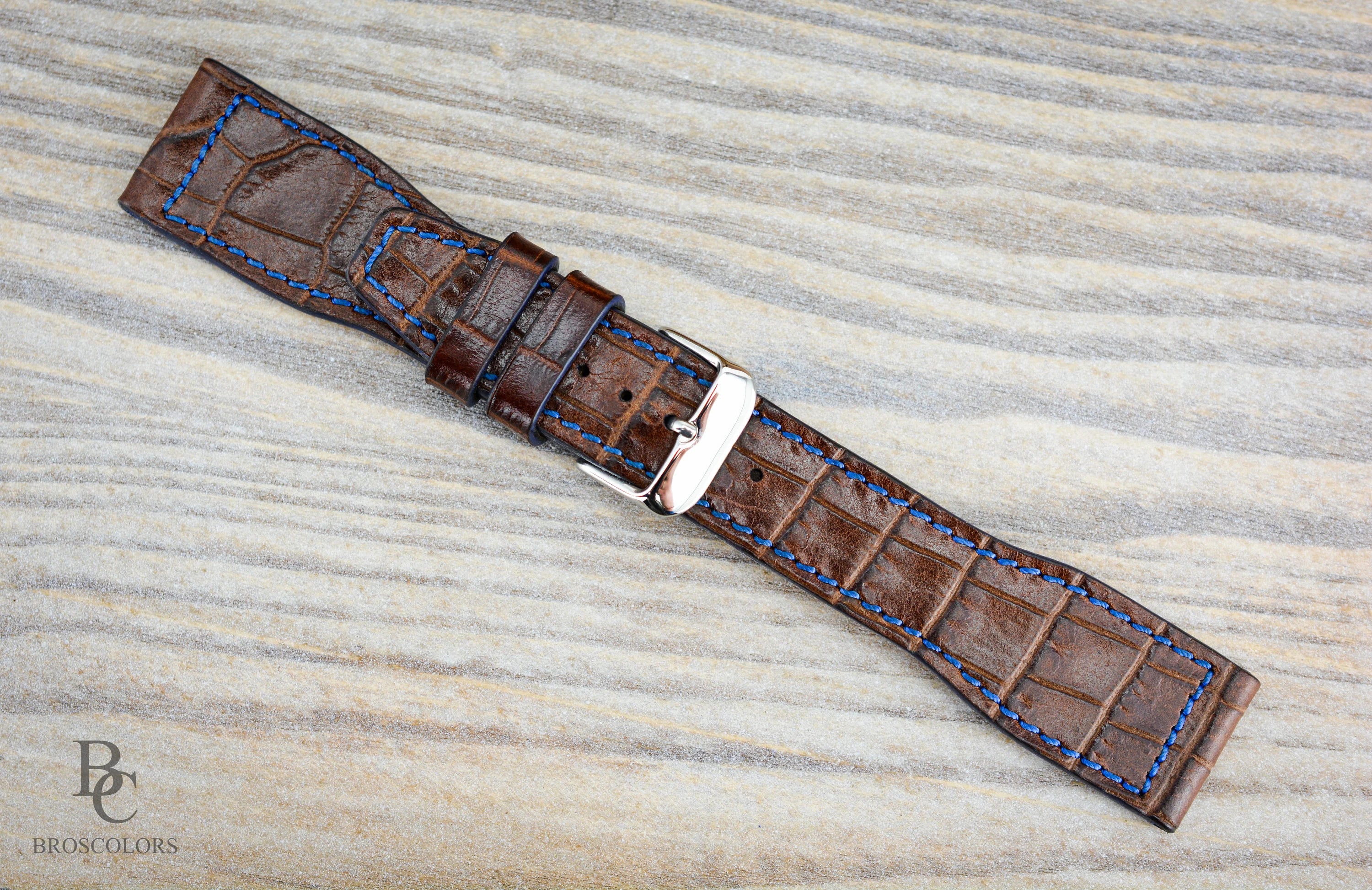 Brown Leather Crocodile Embossed Pilot Strap - Sporty Pilot