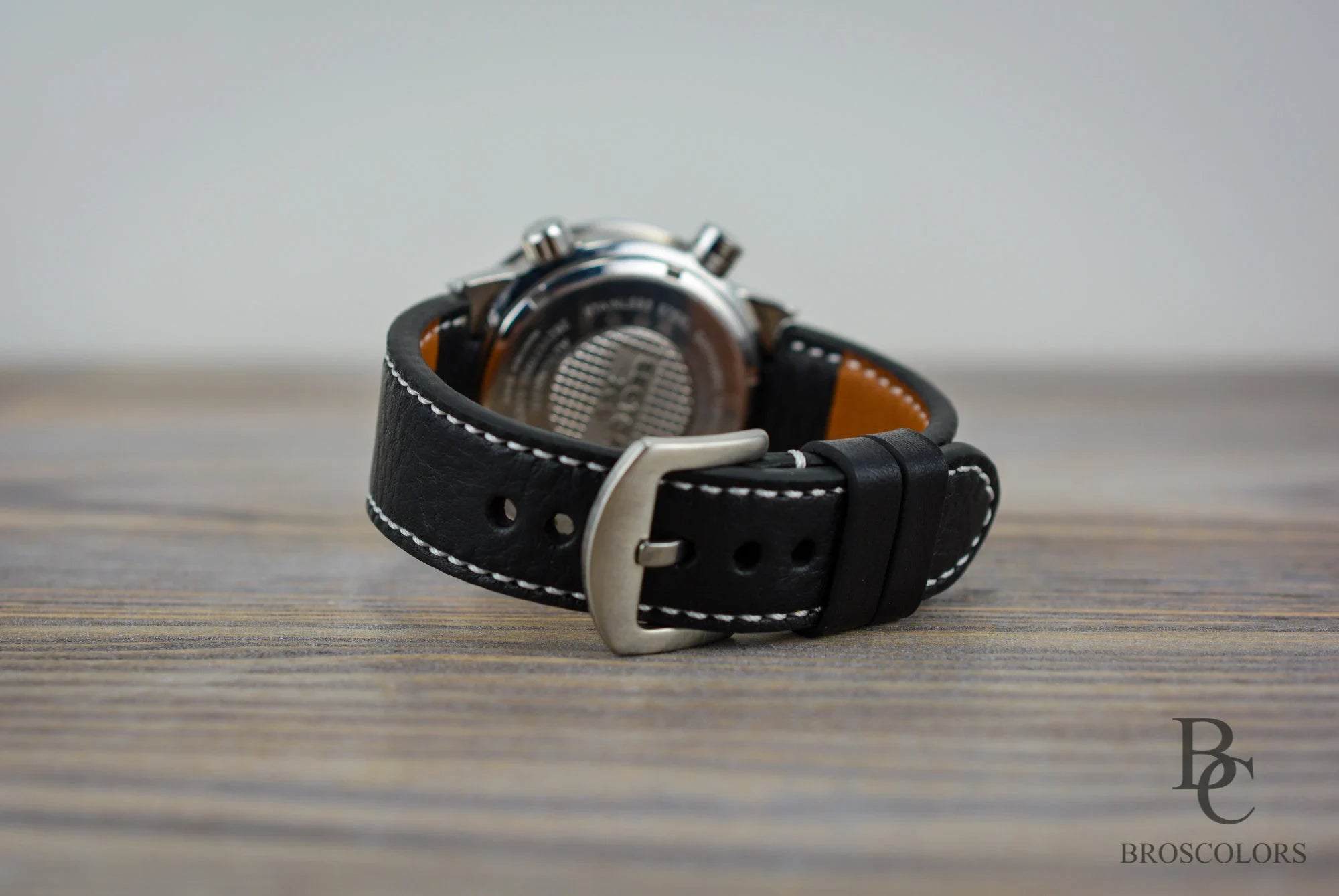 Classic Black Leather White Stitching Watch Strap - The General