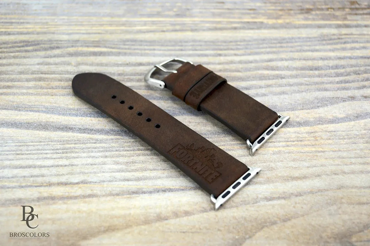 Classic Style Apple Brown Leather Band - Custom Engraving - Gamer Special