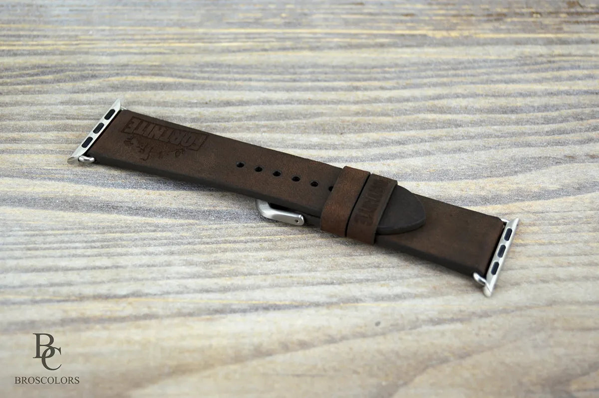 Classic Style Apple Brown Leather Band - Custom Engraving - Gamer Special