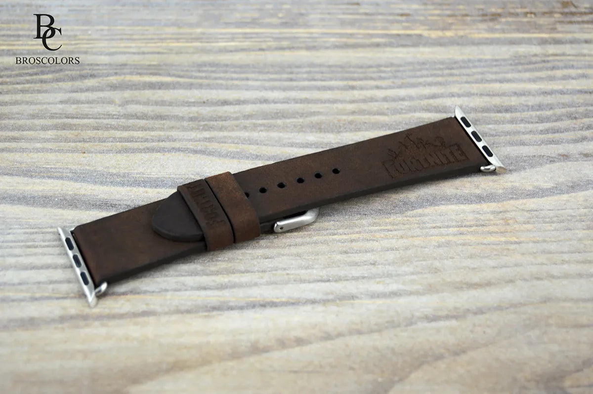 Classic Style Apple Brown Leather Band - Custom Engraving - Gamer Special