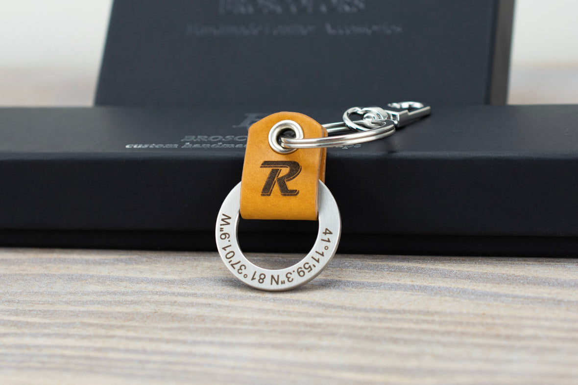 Unique Personalized Leather and Steel Keyring