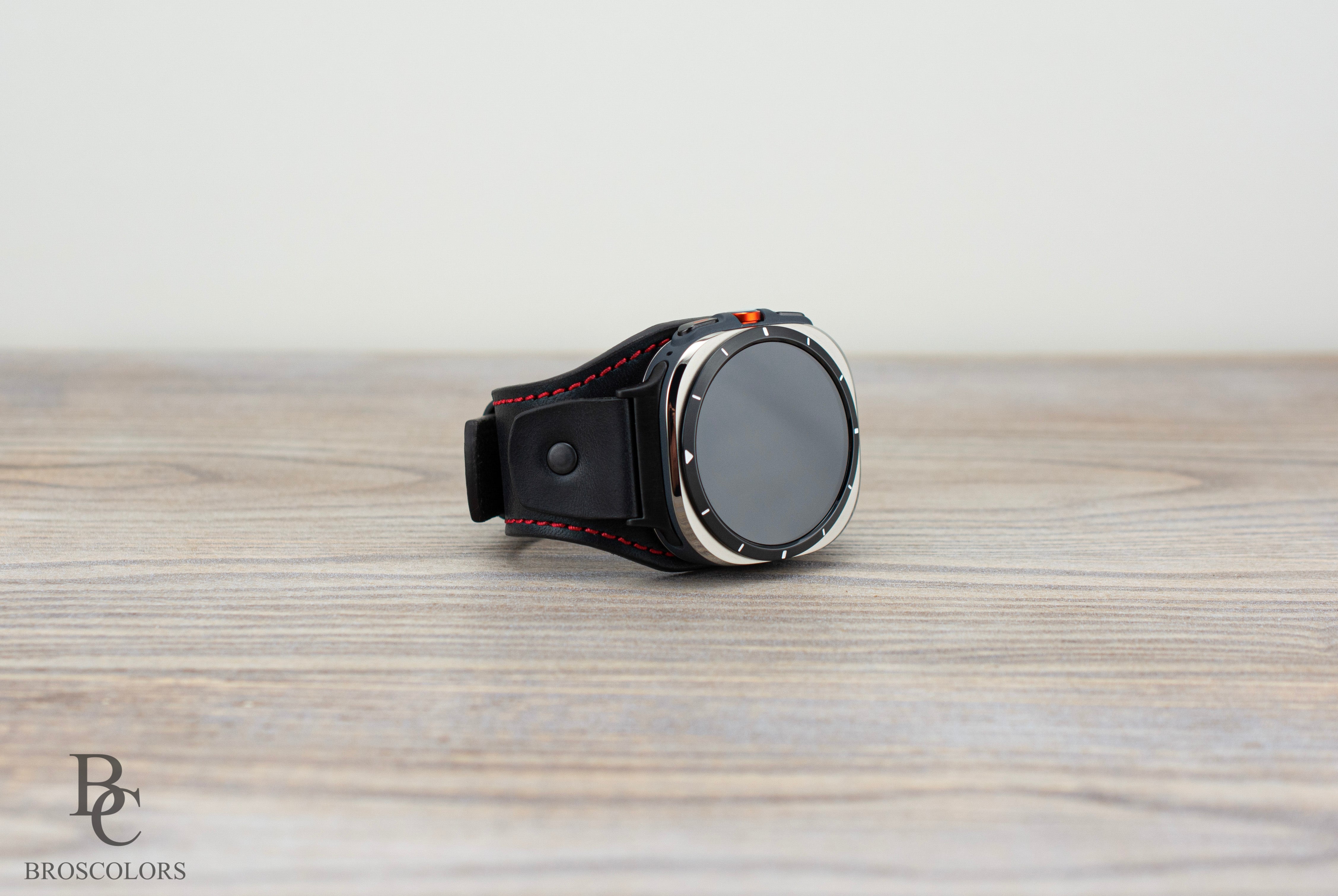 Black Leather Cuff Band for Samsung Galaxy Ultra 47mm / Galaxy 8 Classic