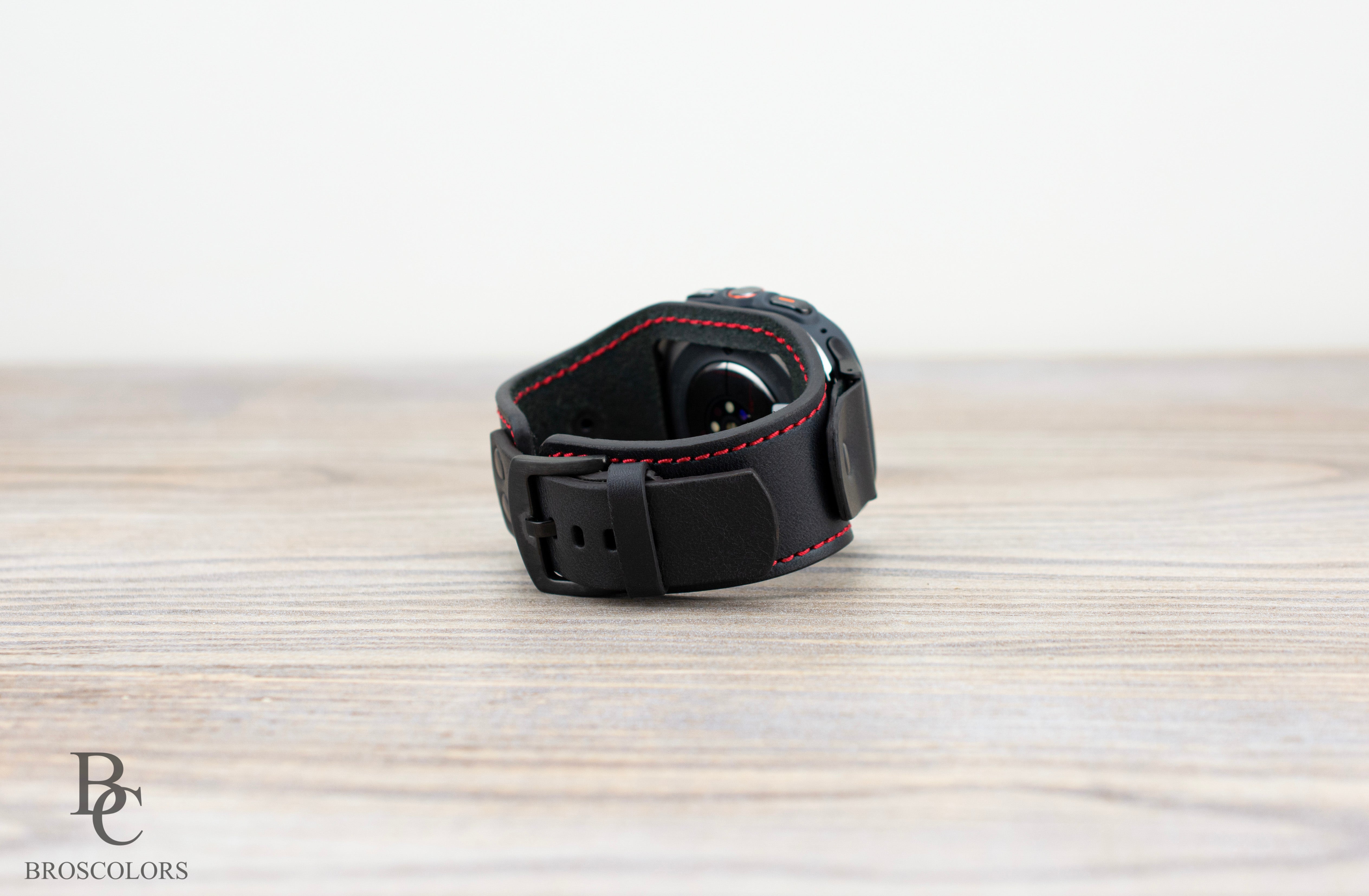 Black Leather Cuff Band for Samsung Galaxy Ultra 47mm / Galaxy 8 Classic