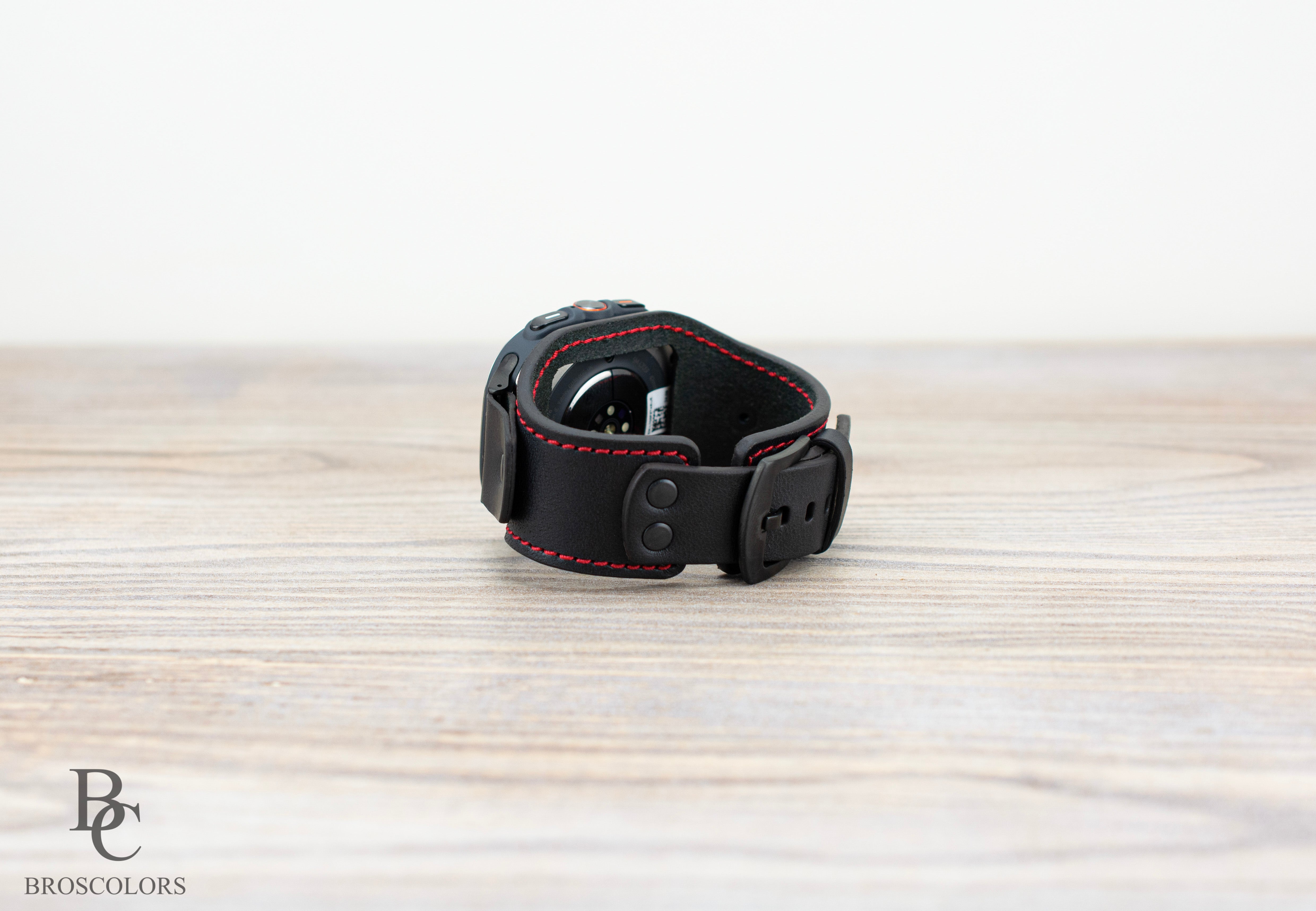 Black Leather Cuff Band for Samsung Galaxy Ultra 47mm / Galaxy 8 Classic