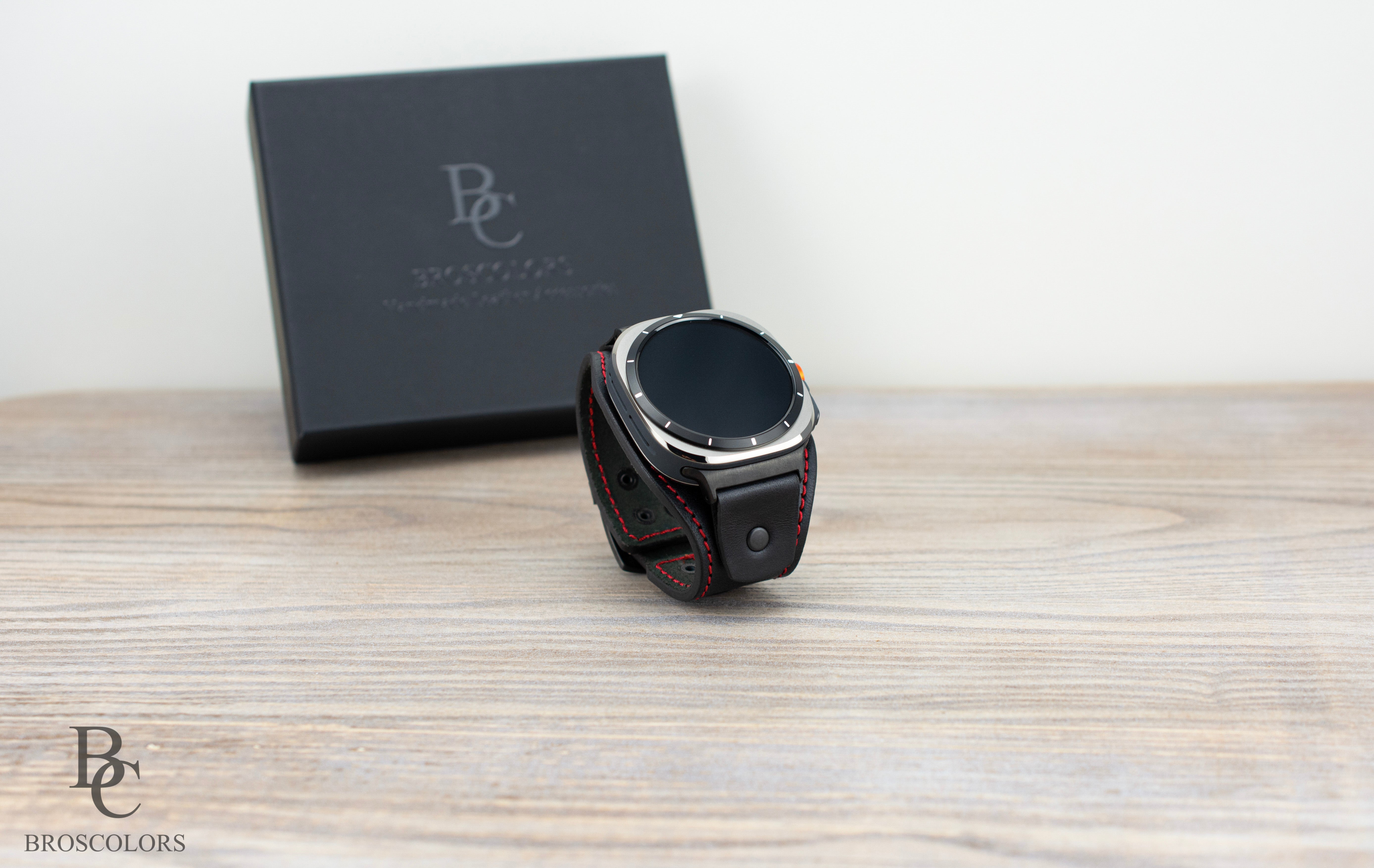 Black Leather Cuff Band for Samsung Galaxy Ultra 47mm / Galaxy 8 Classic