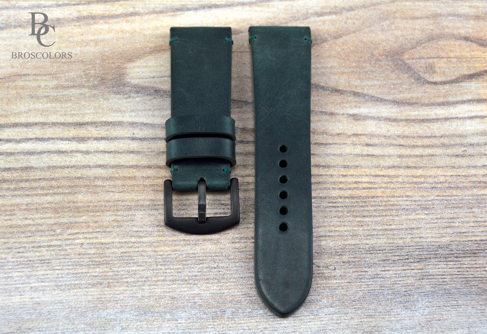 Dark Green Leather Watch Strap - Universal Fit - Green Frog