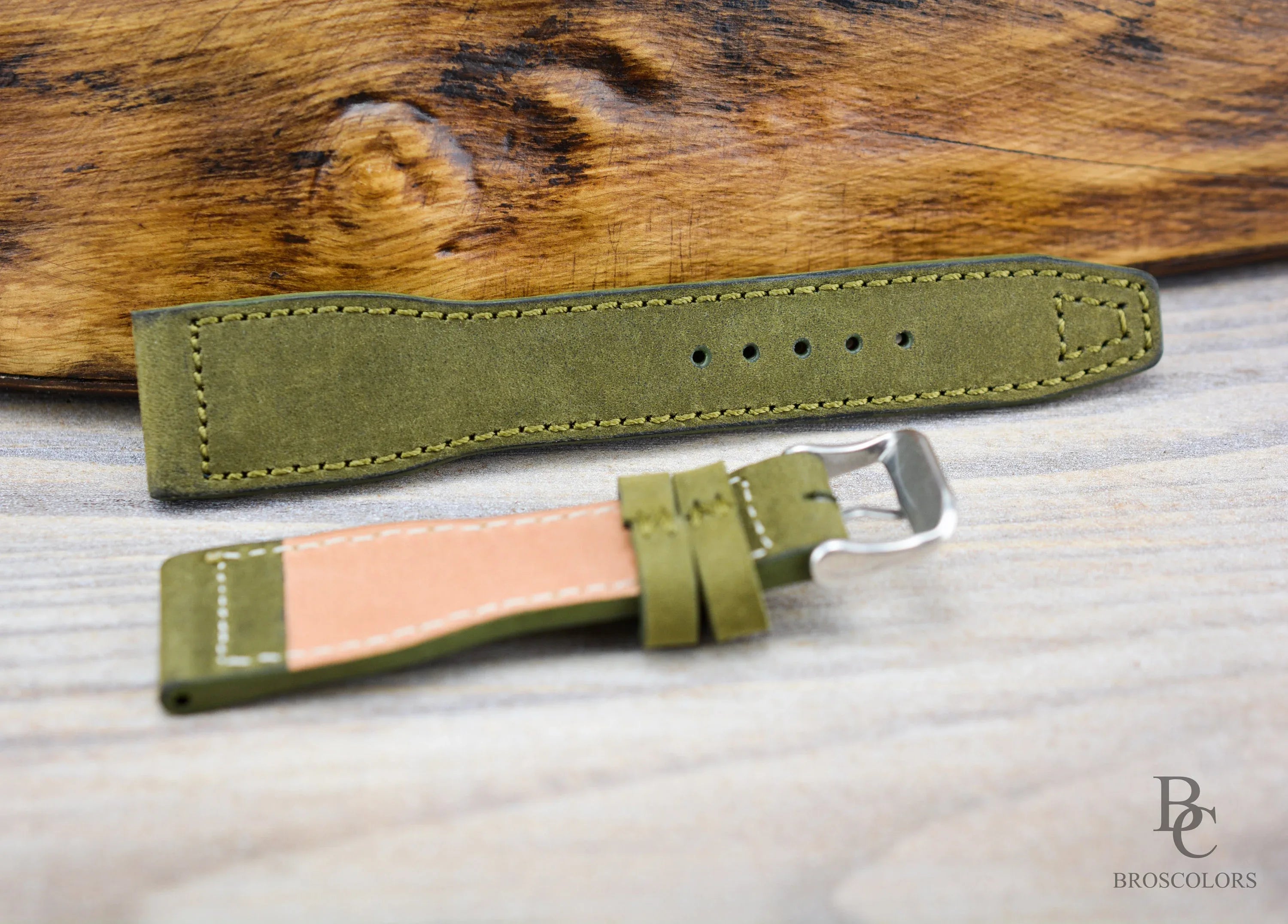 Green Suede Leather Pilot Leather Watch Strap - Forest Race