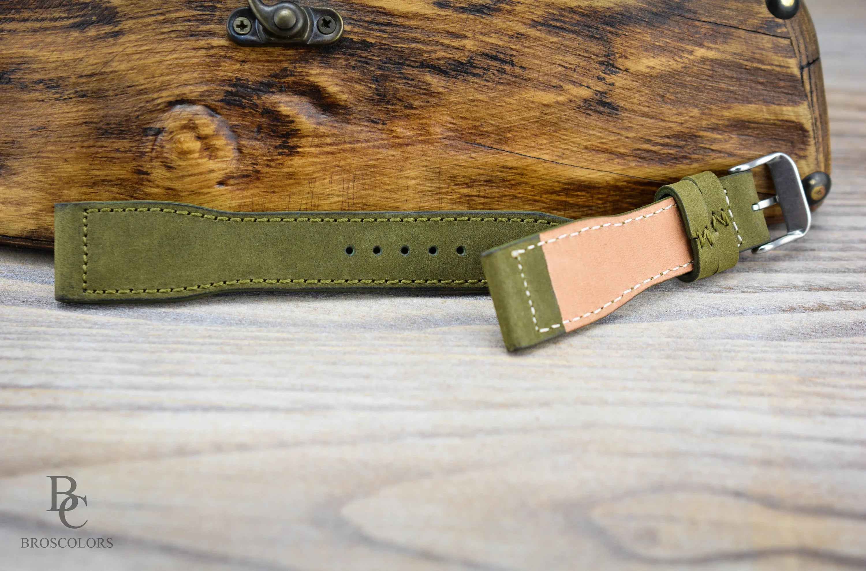 Green Suede Leather Pilot Leather Watch Strap - Forest Race