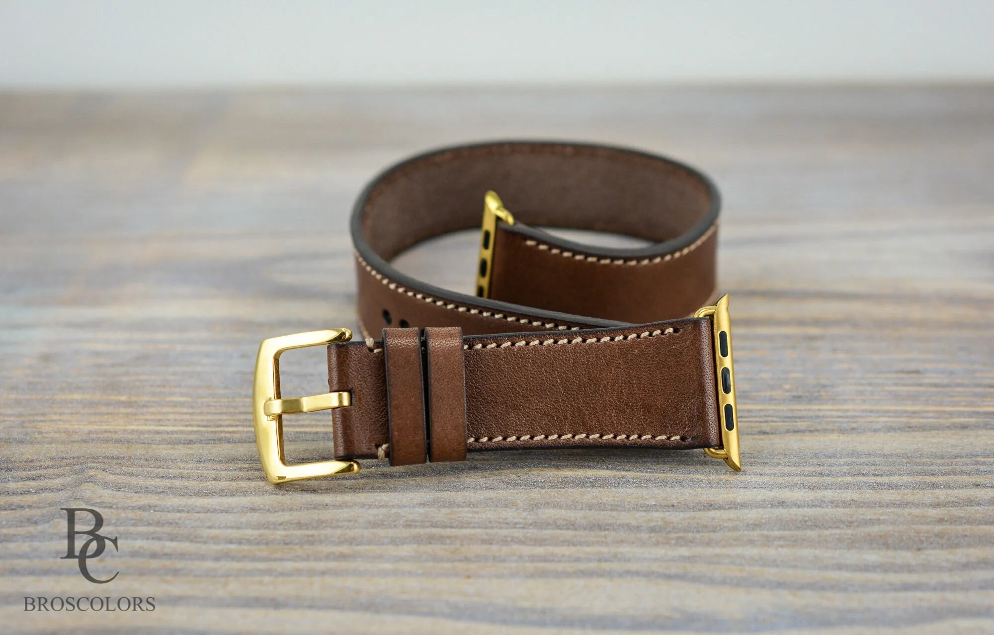 Long Apple Watch Band Brown Leather - Double Turn