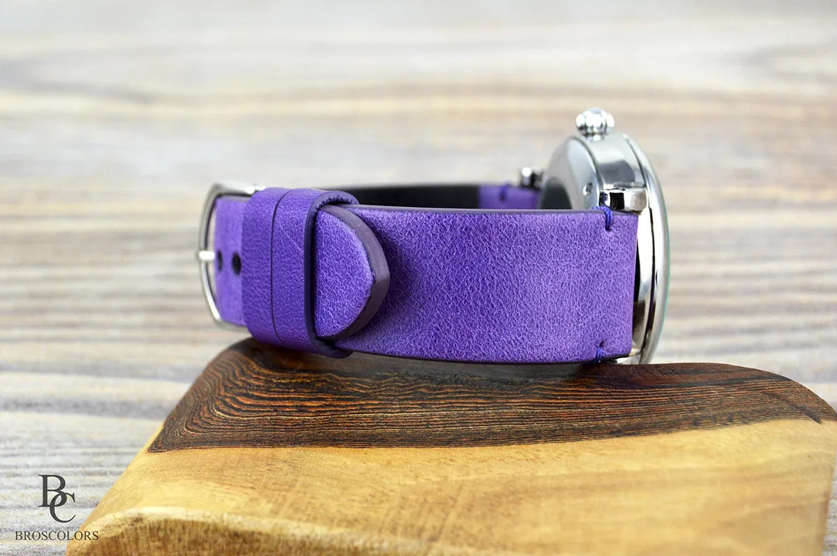 Purple Leather Watch Strap 16 - 26mm - Purple Comfort