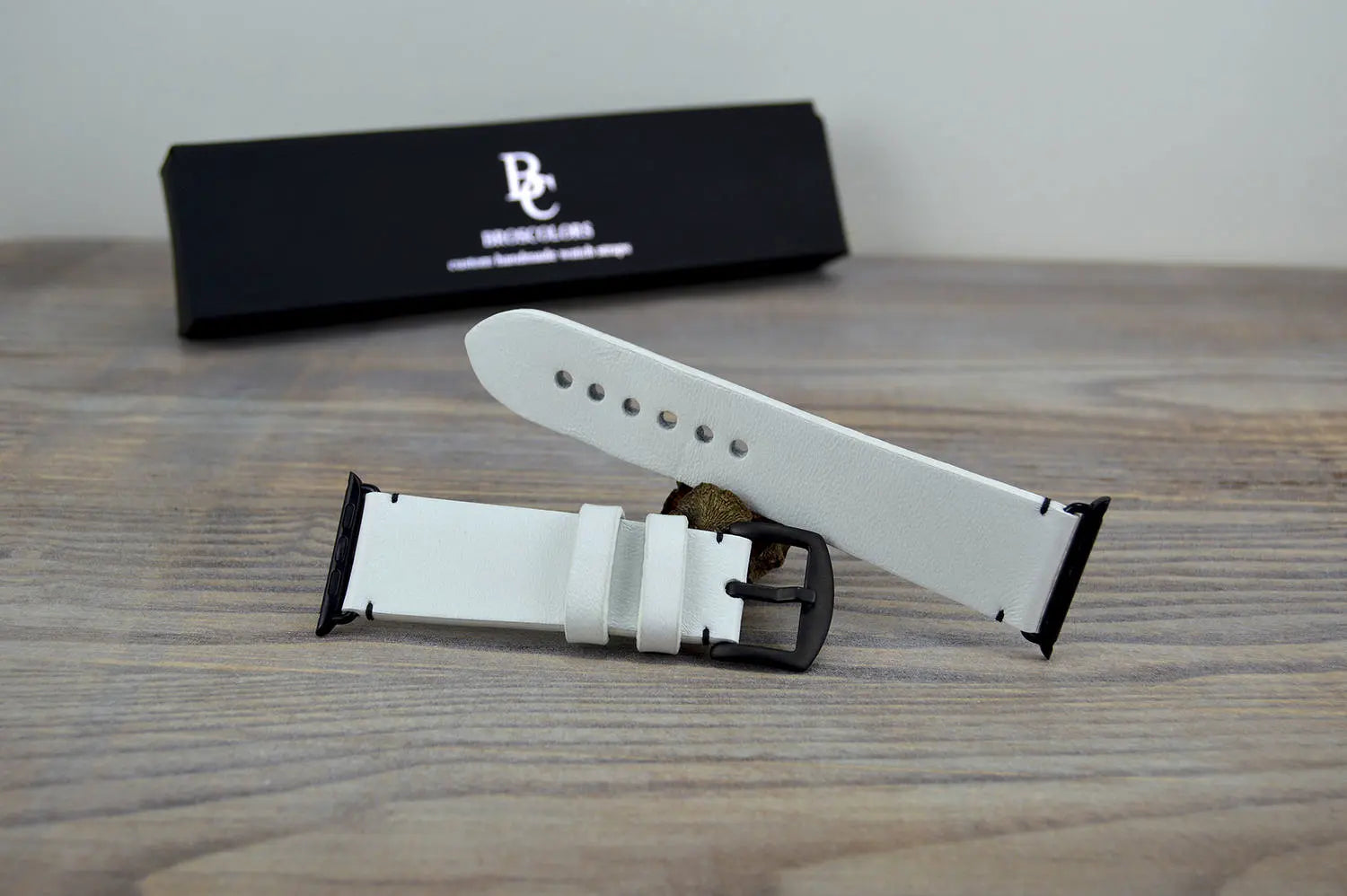 White Apple Watch Band Black Buckle - White Apple