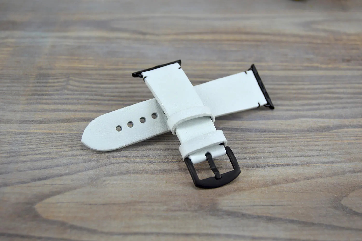 White Apple Watch Band Black Buckle - White Apple