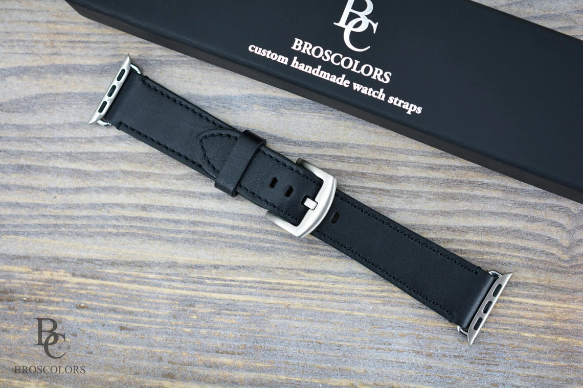 Black Leather Aplle Watch Strap